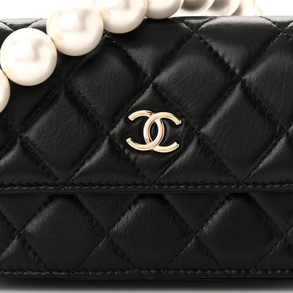 Chanel Calfskin Quilted Maxi Pearls Clutch With Chain Black 9 of 11