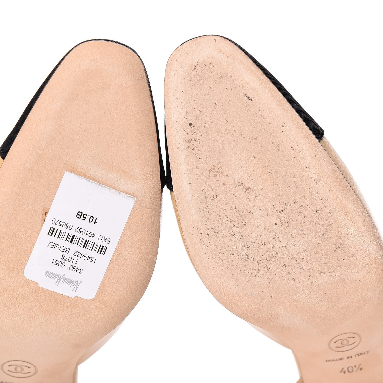 Chanel Goatskin Grosgrain Cap Toe CC Slingback Pumps 40.5 Beige Black 9 of 10