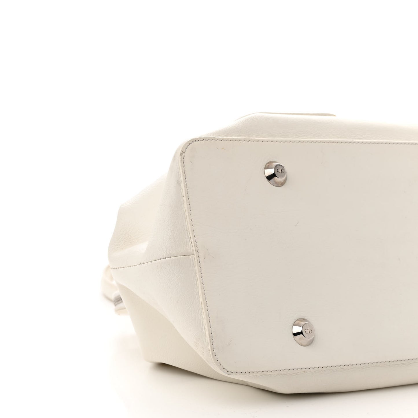 Calfskin Buckle Frame Satchel White