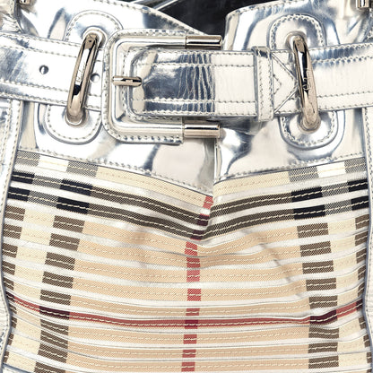 Burberry Metallic Patent House Check Sliced Beaton Tote Silver 9 of 19
