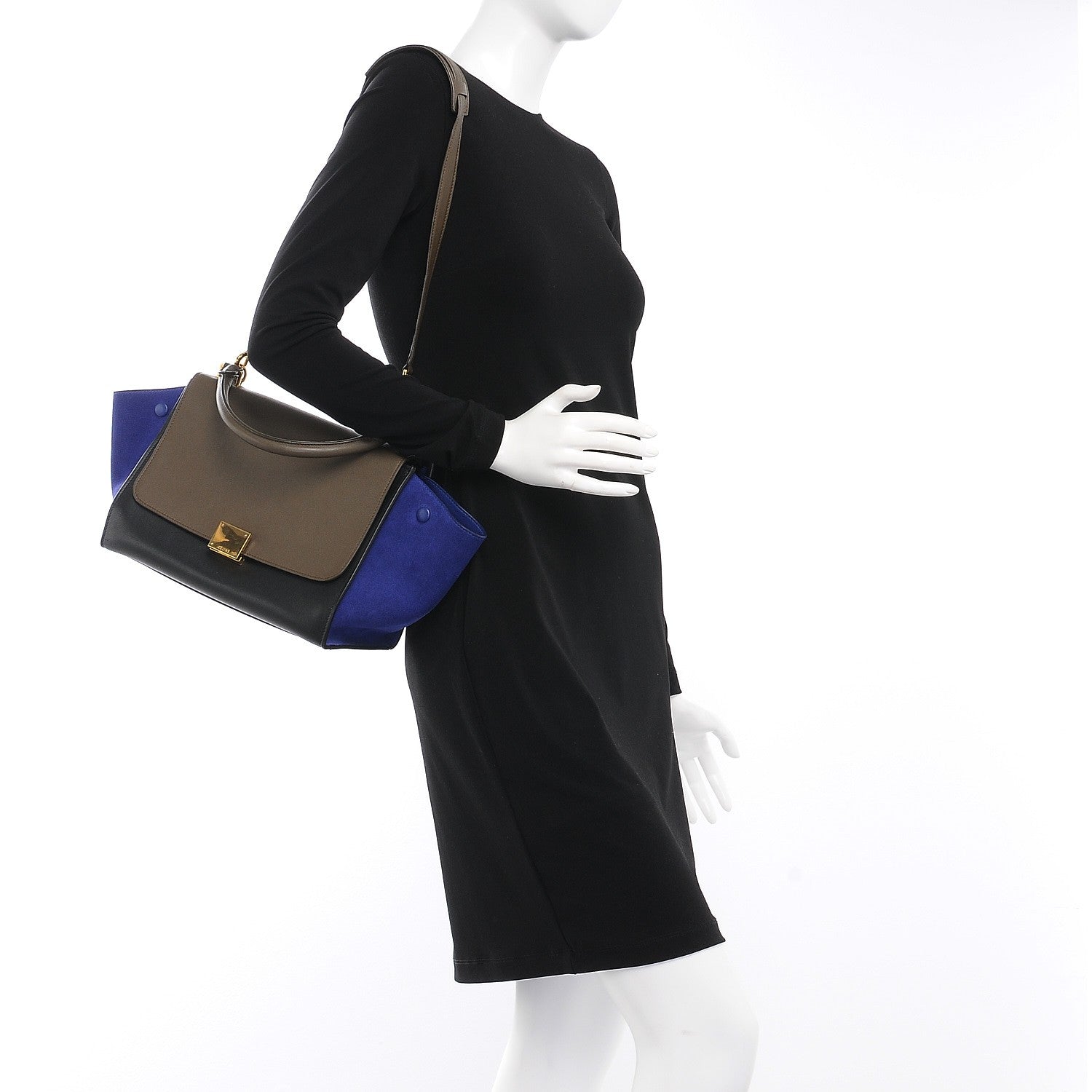 Celine Smooth Calfskin Suede Small Tri-Color Trapeze Indigo 3 of 8