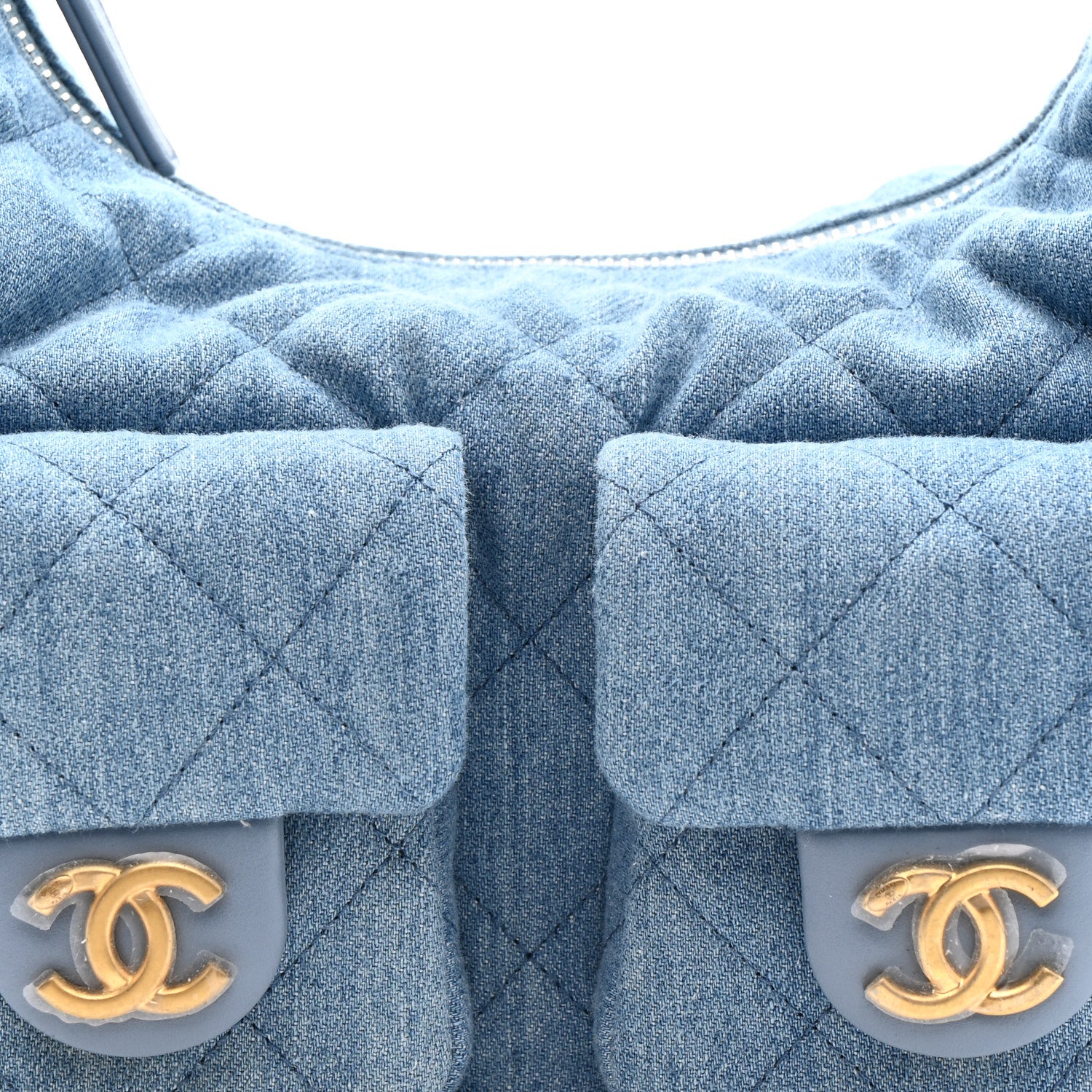 Chanel Washed Denim Quilted Large Trendy Pockets Hobo Blue 8 of 10