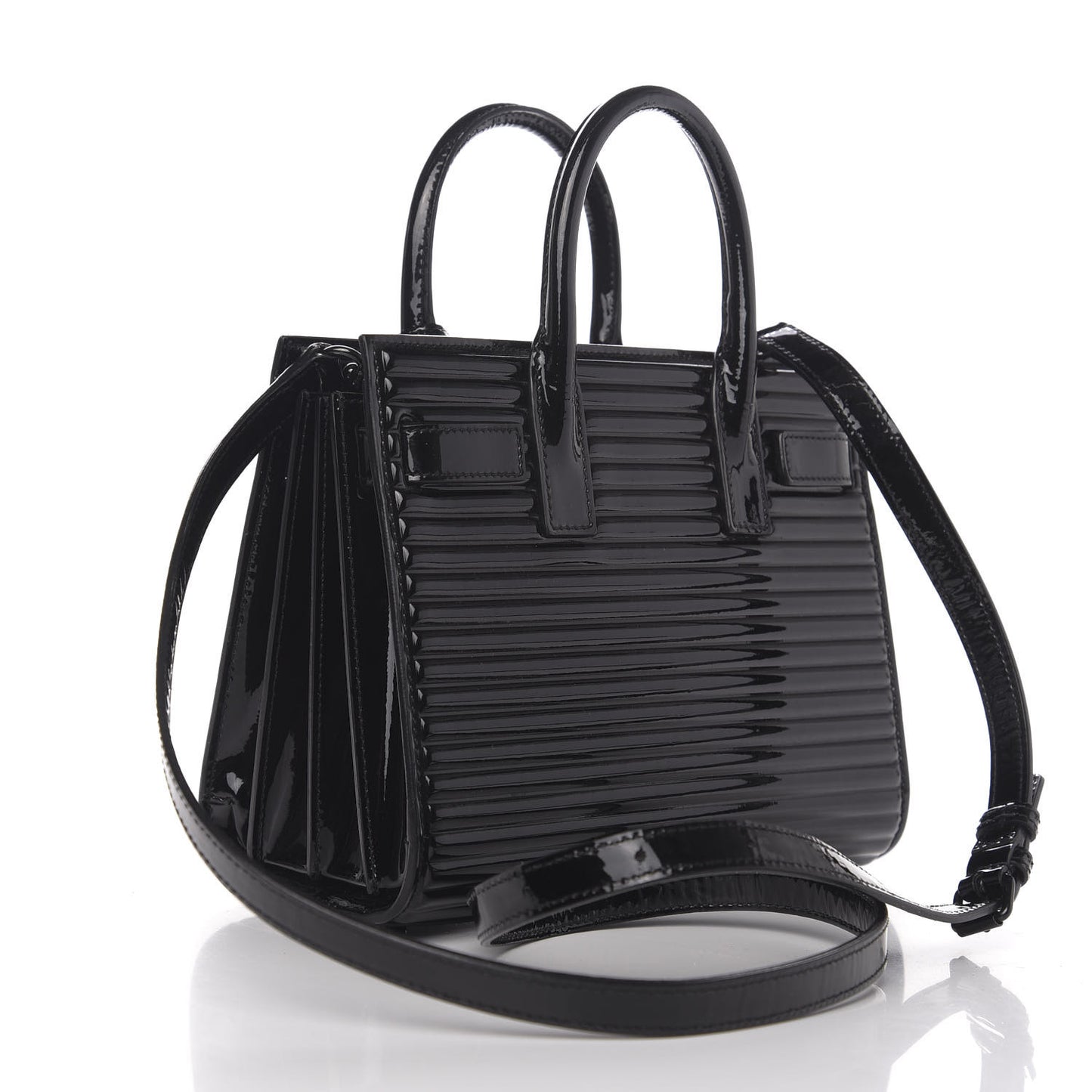 Ribbed Patent Calfskin Nano Sac De Jour Black