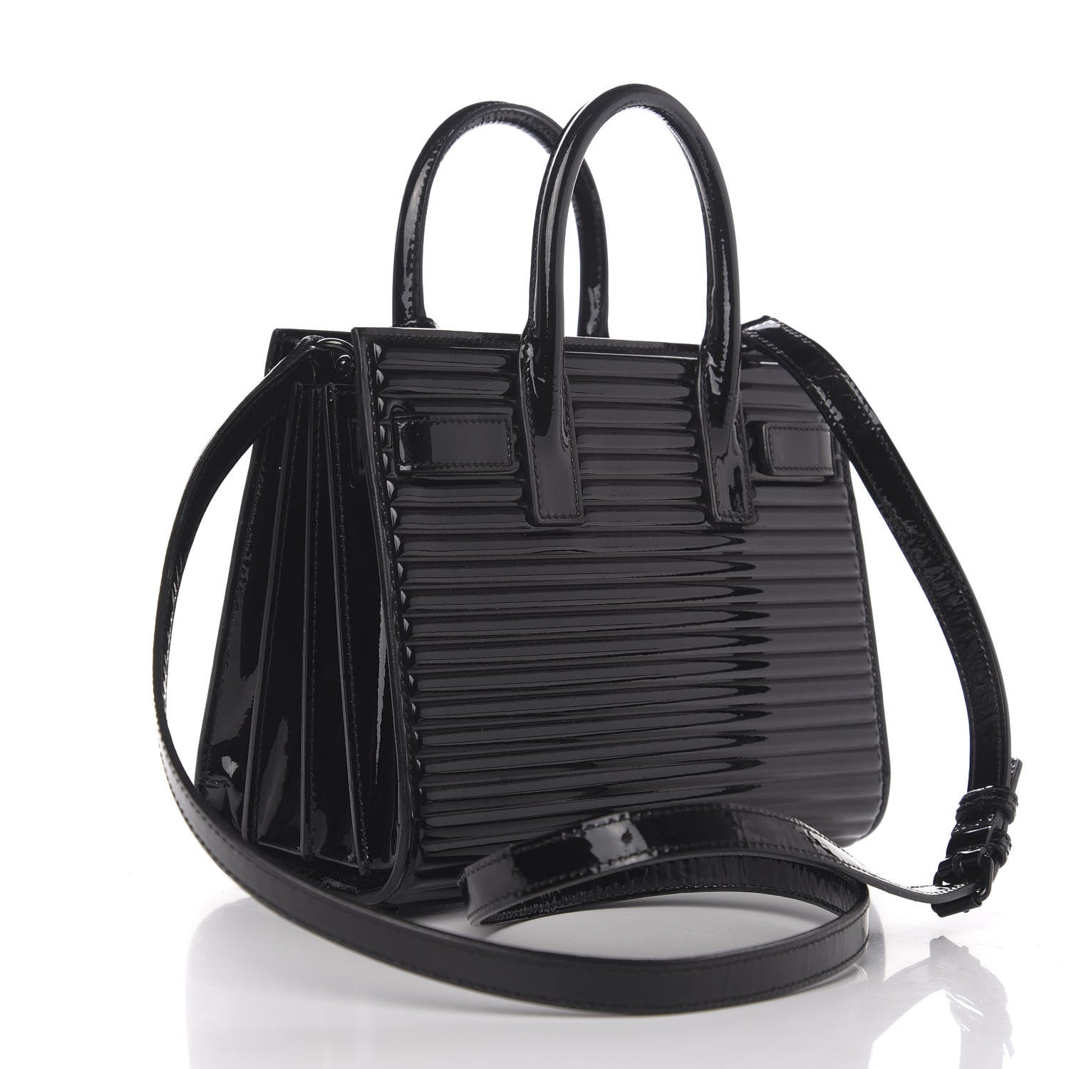 Saint Laurent Ribbed Patent Calfskin Nano Sac De Jour Black 3 of 9