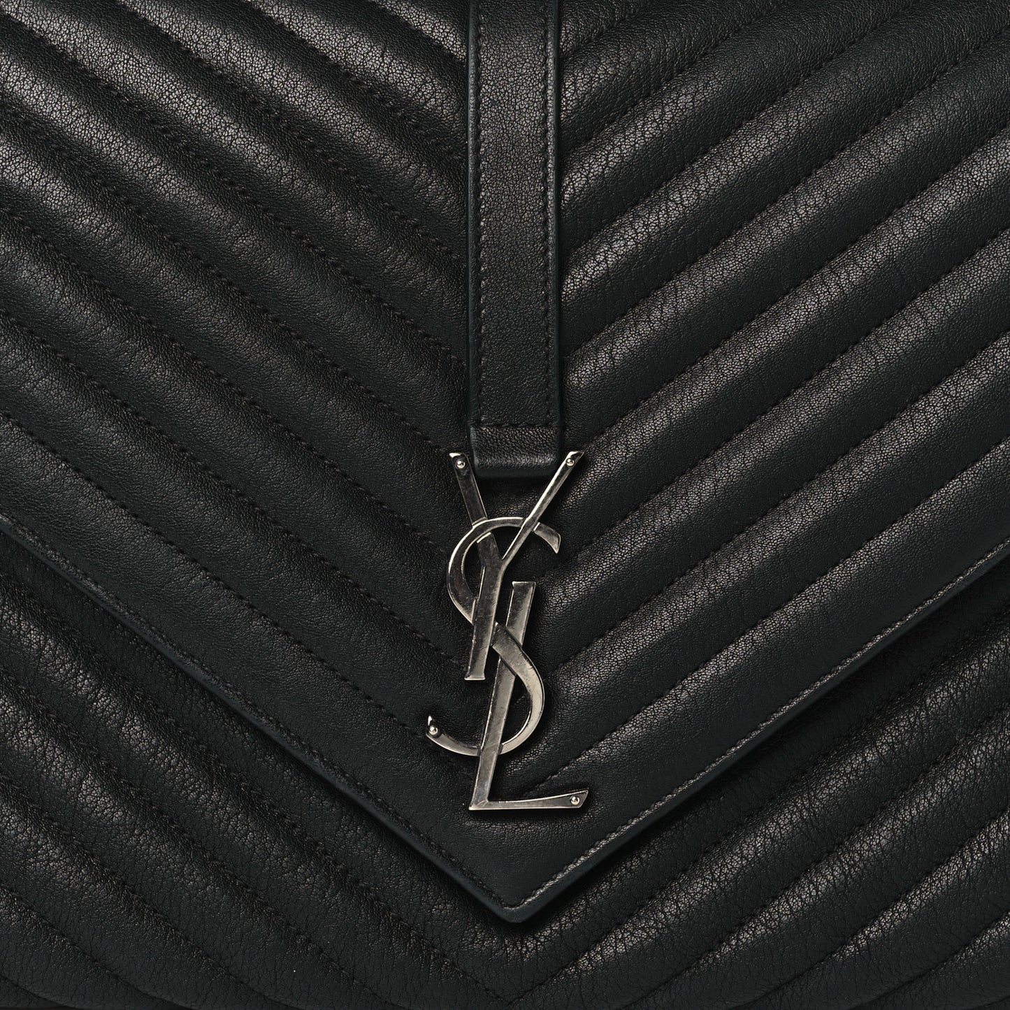 Sheepskin Matelasse Chevron Monogram Large College Satchel Black
