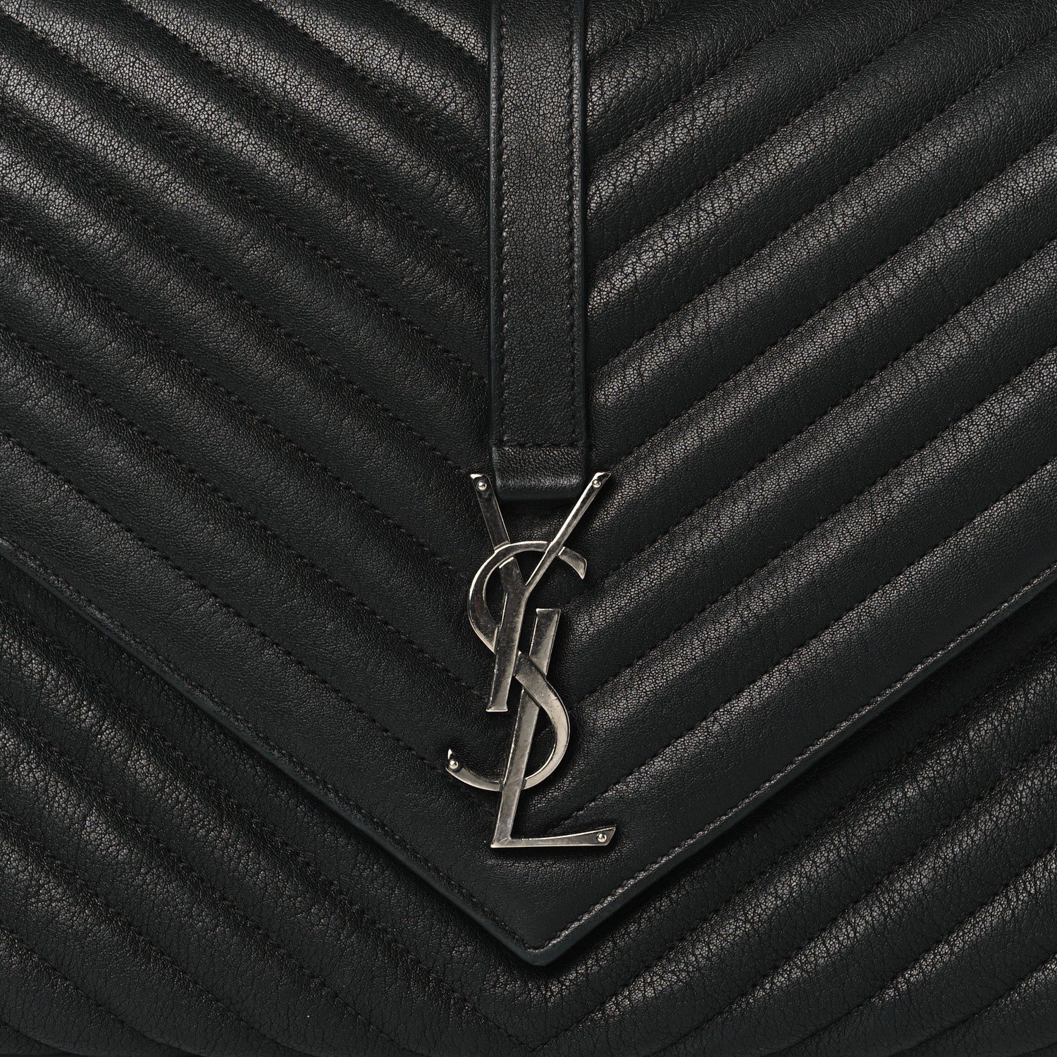 Saint Laurent Sheepskin Matelasse Chevron Monogram Large College Satchel Black 8 of 11