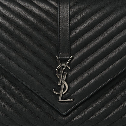 Saint Laurent Sheepskin Matelasse Chevron Monogram Large College Satchel Black 8 of 11
