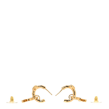 Chanel Metal Crystal CC Heart Drop Hoop Earrings Gold 3 of 5