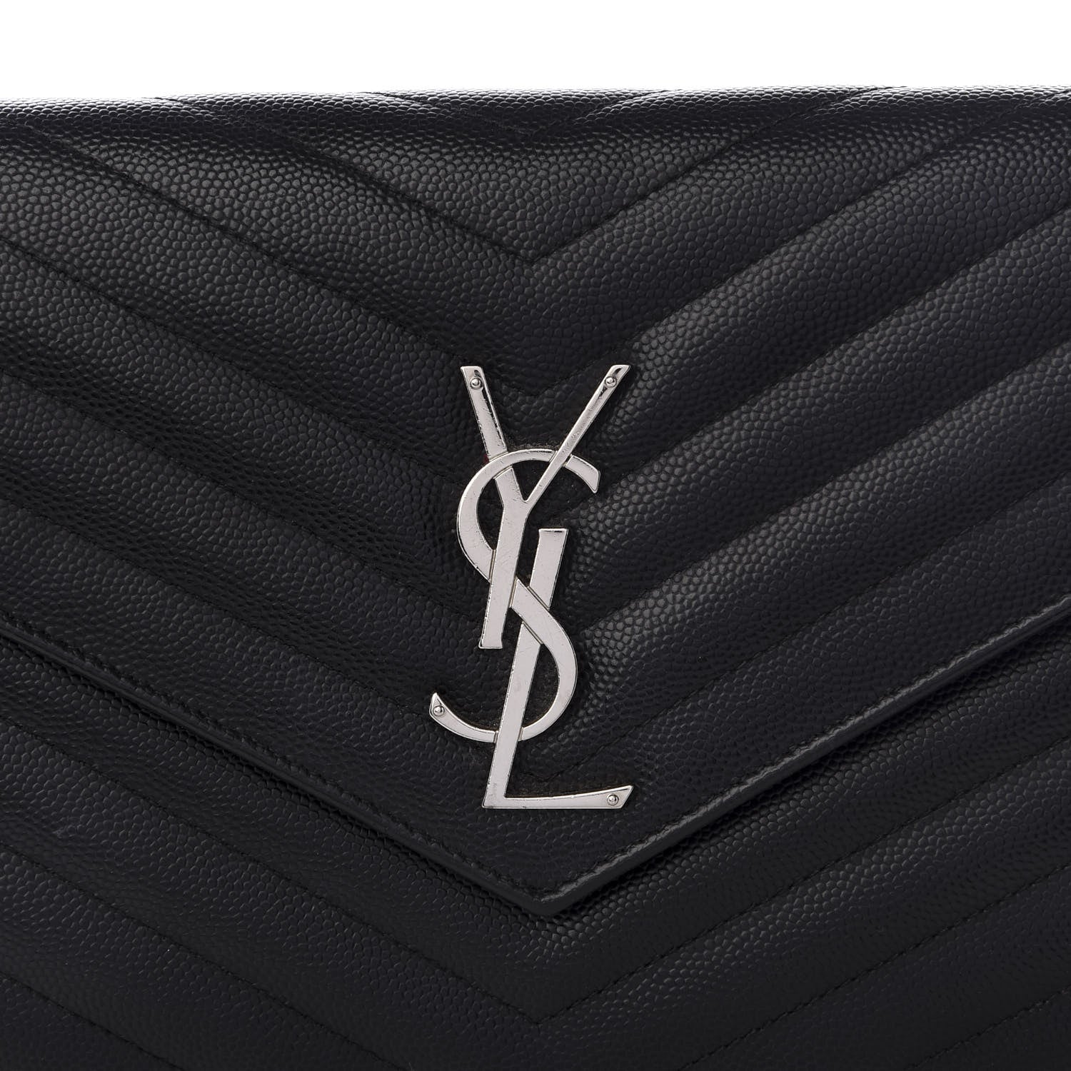 Saint Laurent Grain De Poudre Matelasse Chevron Monogram Chain Wallet Black 8 of 8