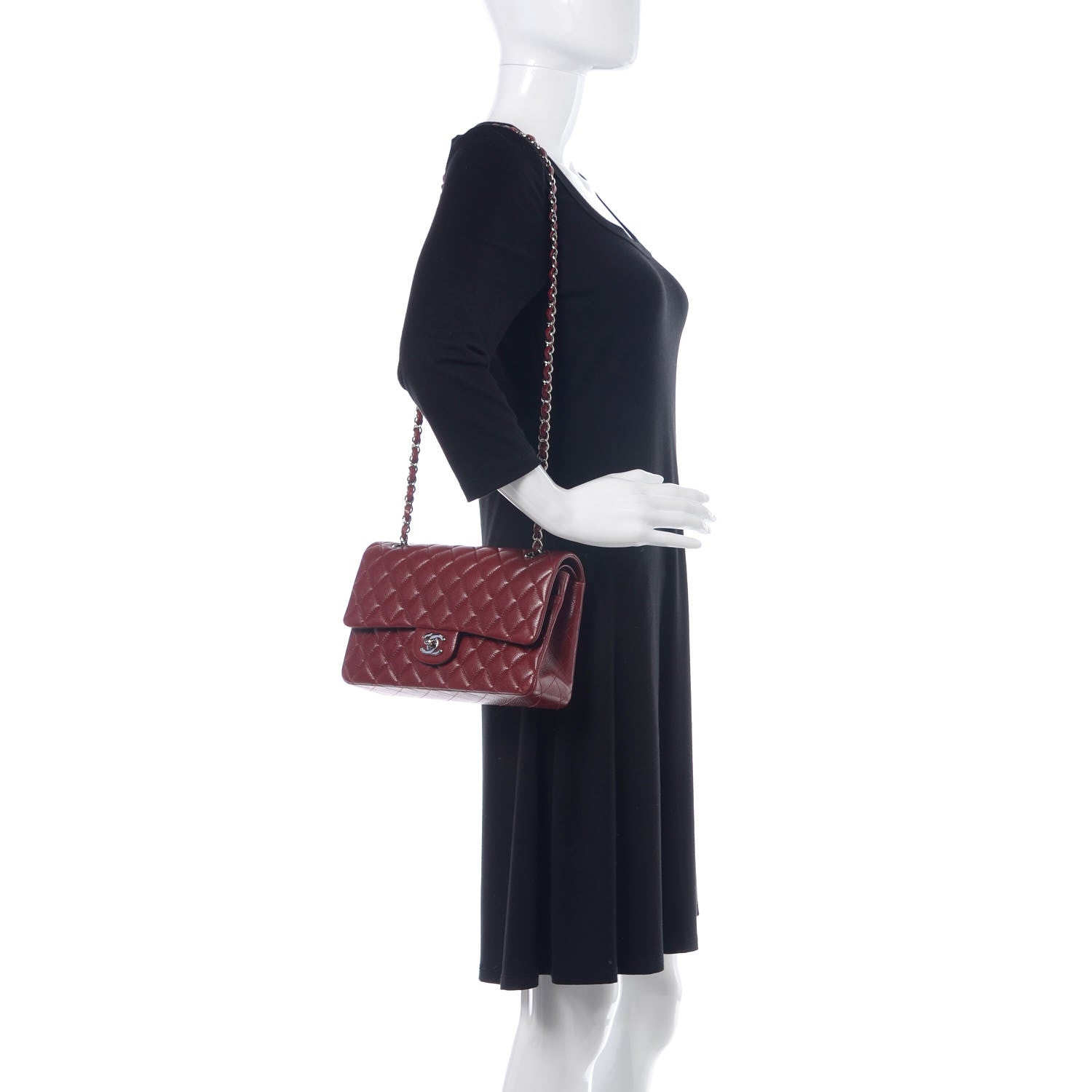 Chanel Caviar Quilted Medium Double Flap Dark Red 2 of 13