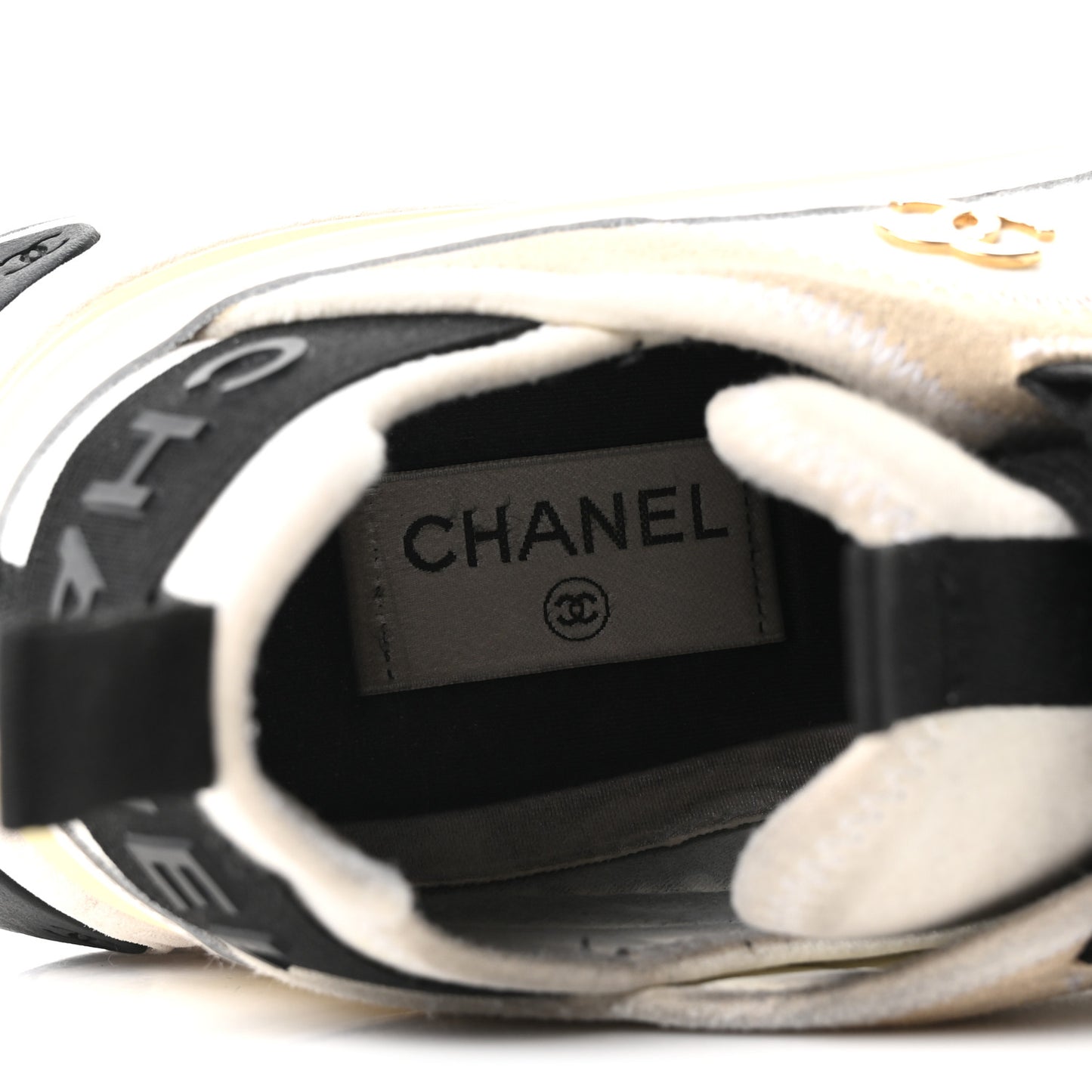 Velvet Calfskin Mixed Fibers CC Sneakers 39.5 Ivory Black