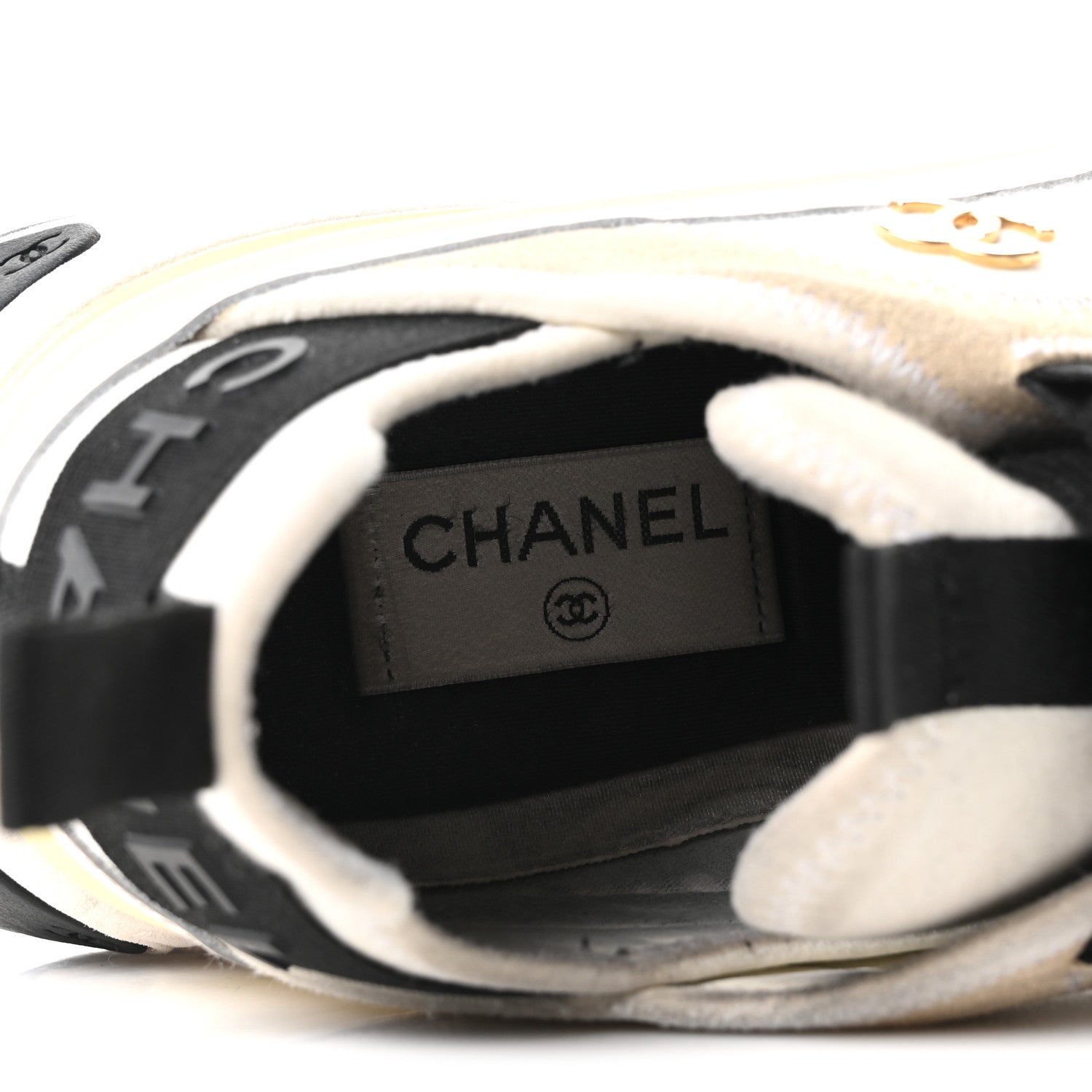 Chanel Velvet Calfskin Mixed Fibers CC Sneakers 39.5 Ivory Black 8 of 9