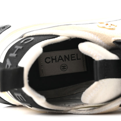 Chanel Velvet Calfskin Mixed Fibers CC Sneakers 39.5 Ivory Black 8 of 9