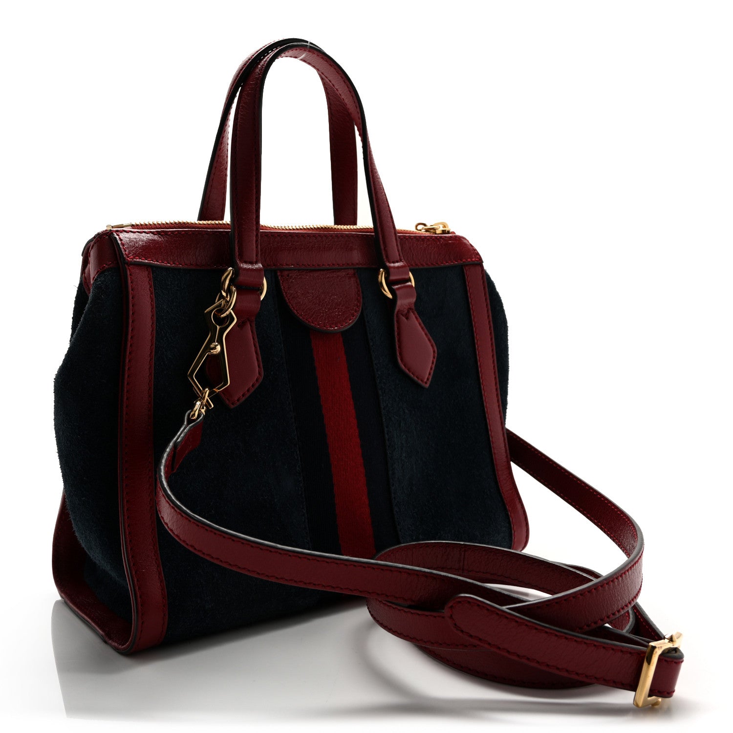 Gucci Suede Calfskin Web Small Ophidia Tote Bag New Blue Romantic Cherry 3 of 10