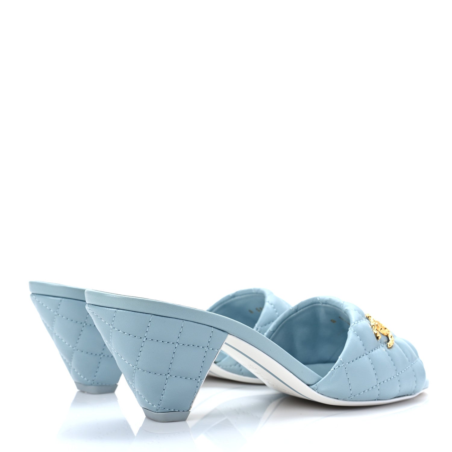 Chanel Lambskin Quilted Textured CC Mules 37.5 Light Blue 4 of 8