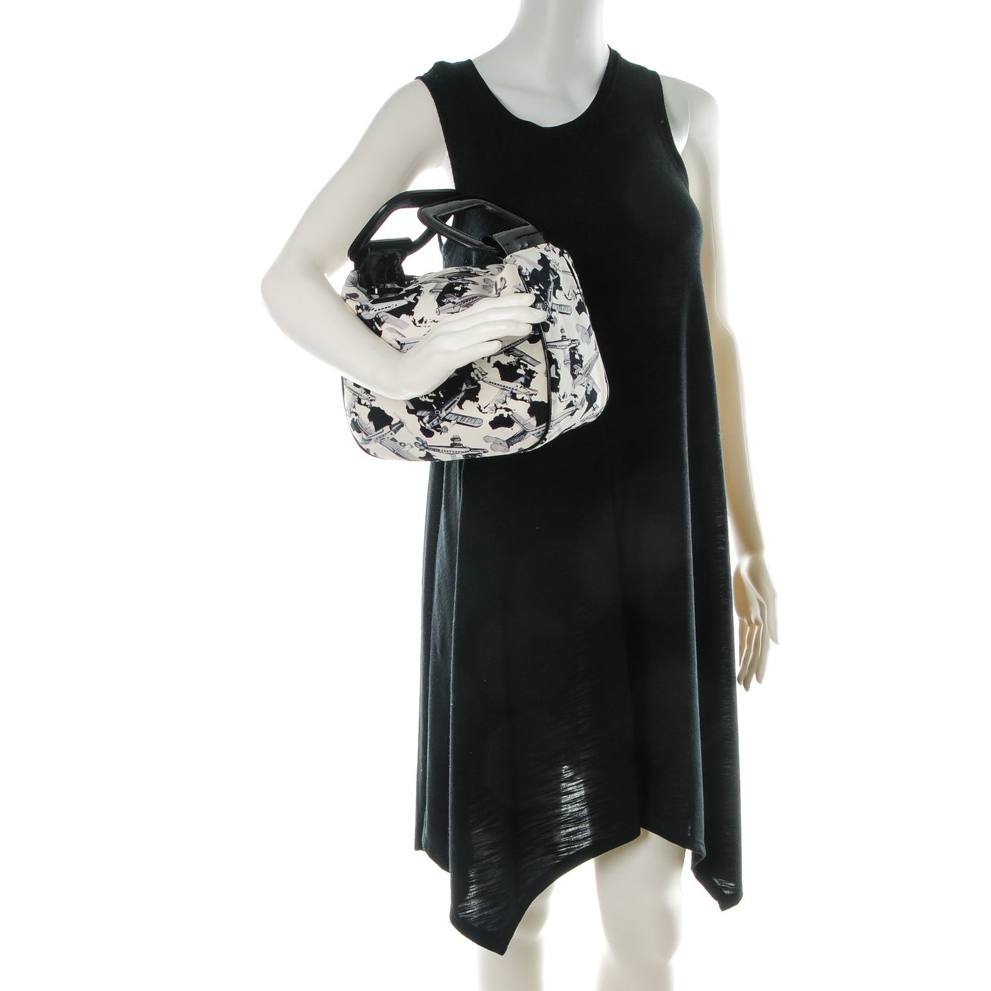 Canvas Airplane Printed Satchel White Black