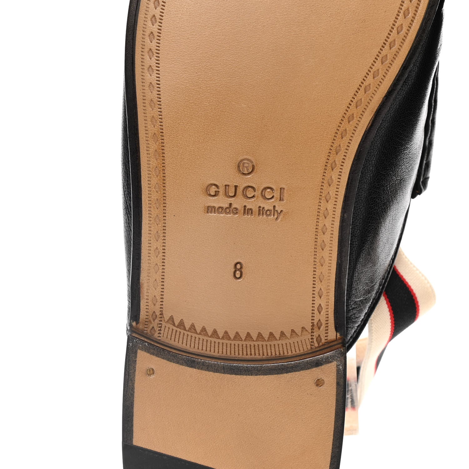 Gucci Goatskin Stripe Mens Horsebit Slingback Slippers 8 Black 8 of 12