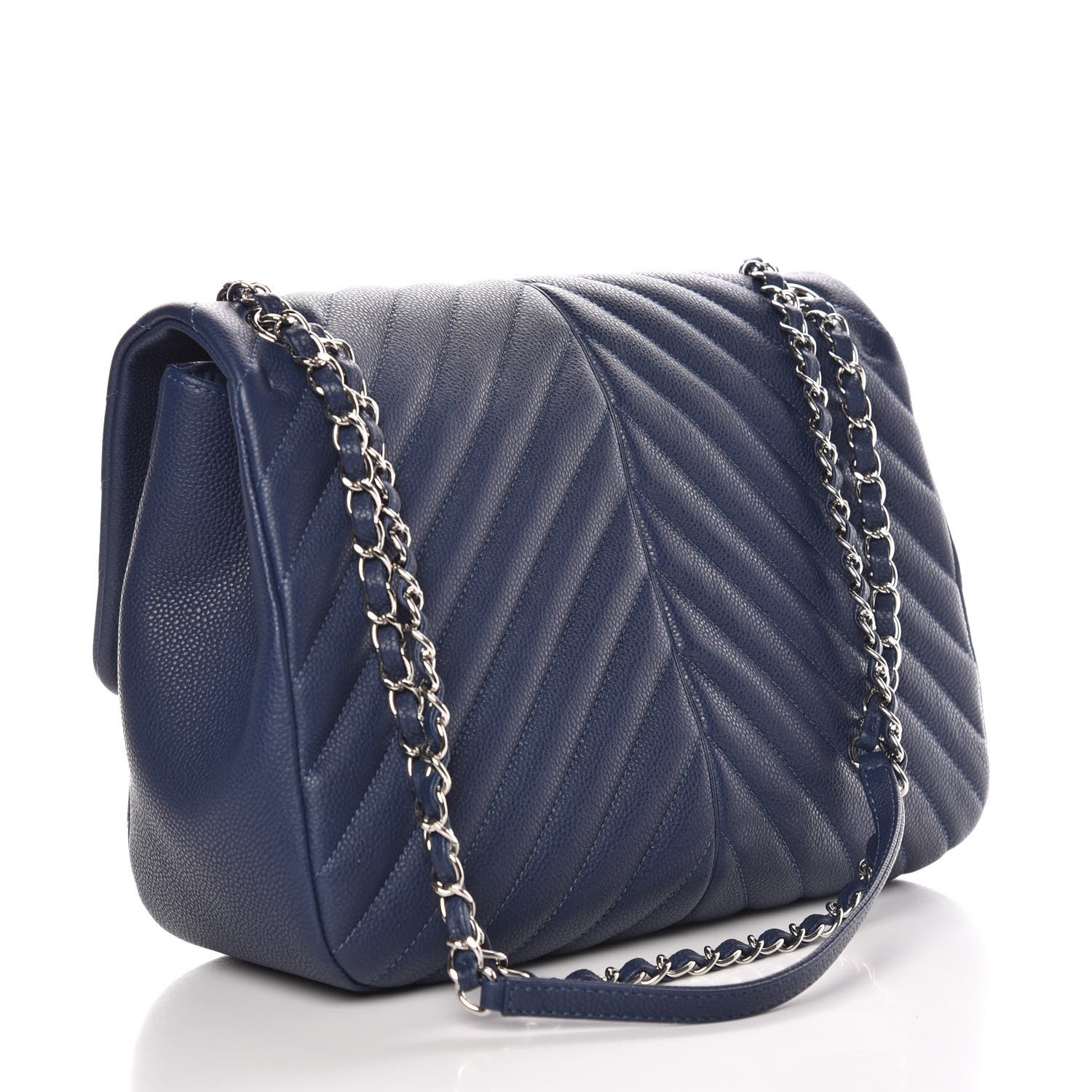 Chanel Caviar Chevron Quilted Large Puffy CC Flap Navy 3 of 10