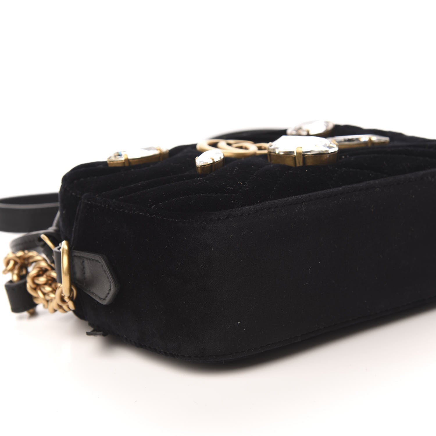 Gucci Velvet Matelasse Marquise Crystals Mini GG Marmont Chain Shoulder Bag Black 6 of 9