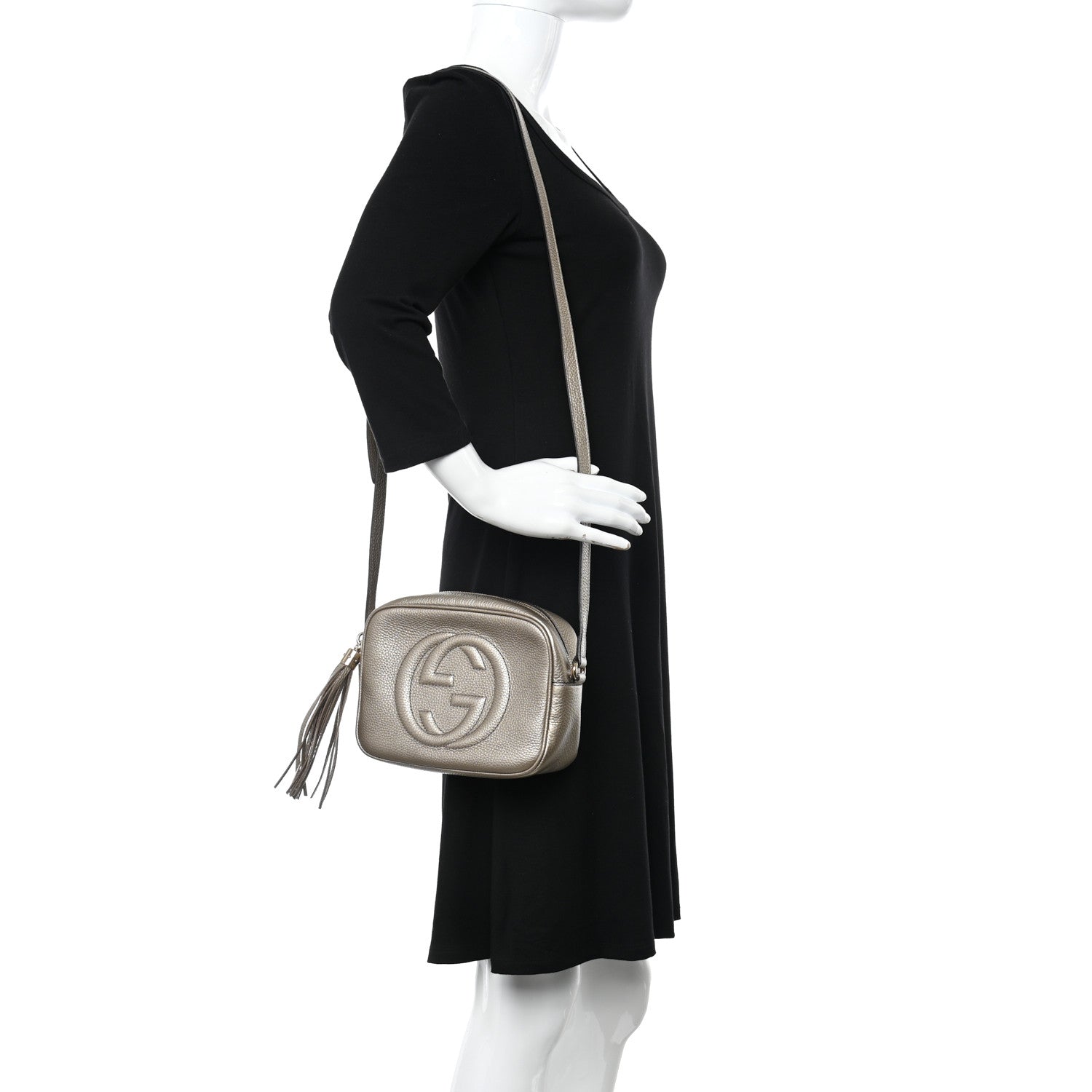 Gucci Metallic Pebbled Calfskin Small Soho Disco Bag Golden Beige 2 of 10