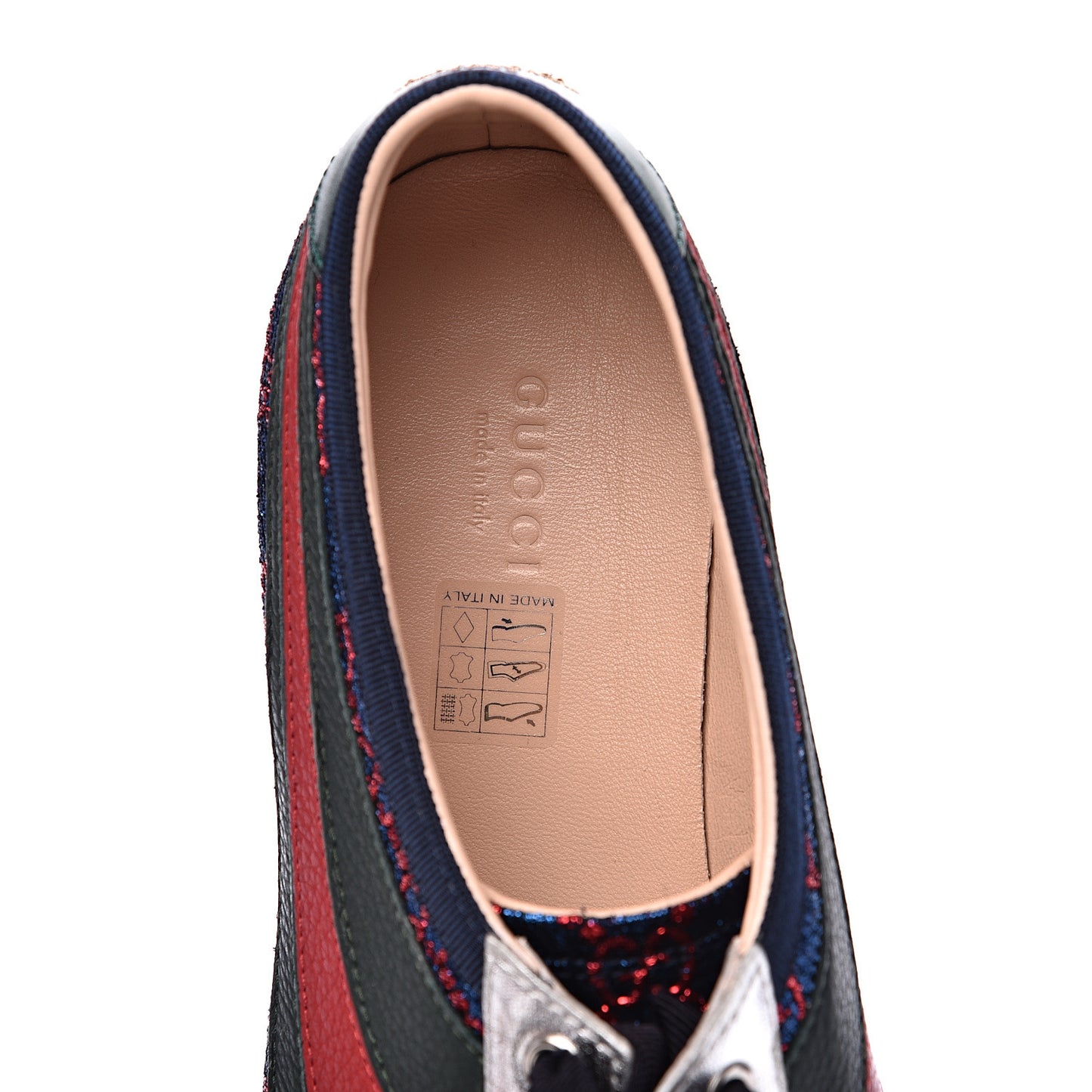 Lurex Calfskin Web GG Monogram Womens Falacer Sneakers 41 Iridescent Blue Iridescent Red Silver
