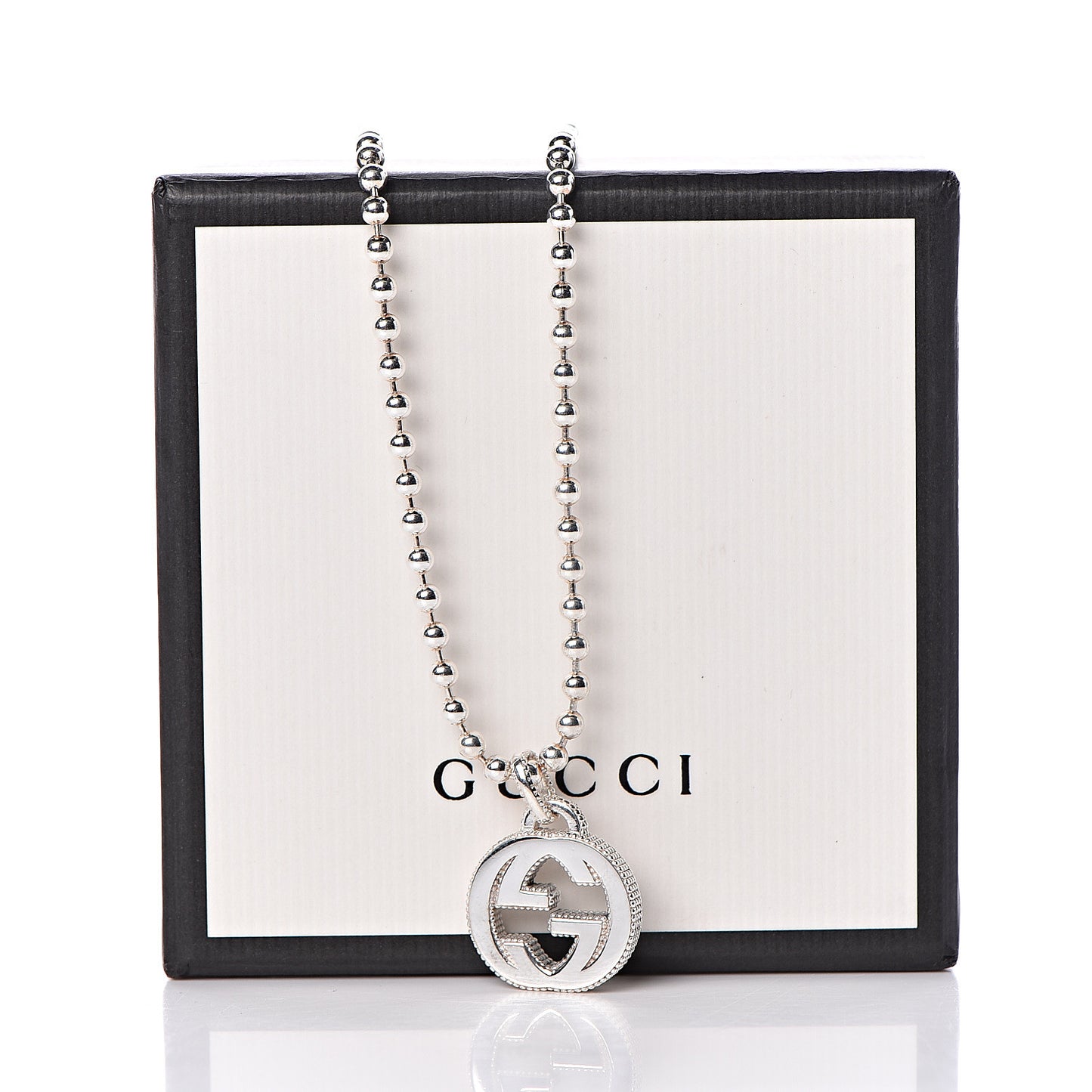 Sterling Silver Interlocking GG Pendant Beaded Necklace