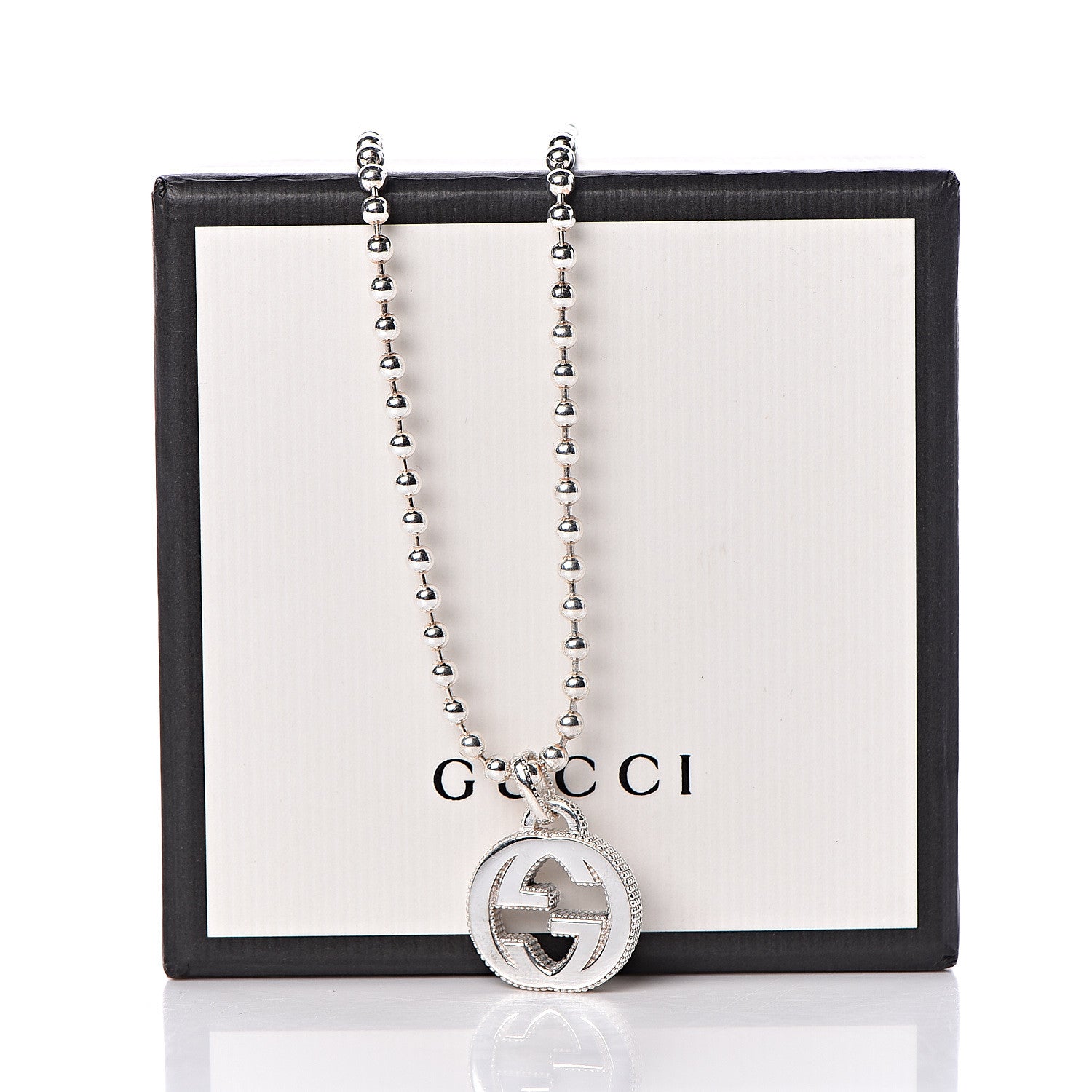 Gucci Sterling Silver Interlocking GG Pendant Beaded Necklace 8 of 8