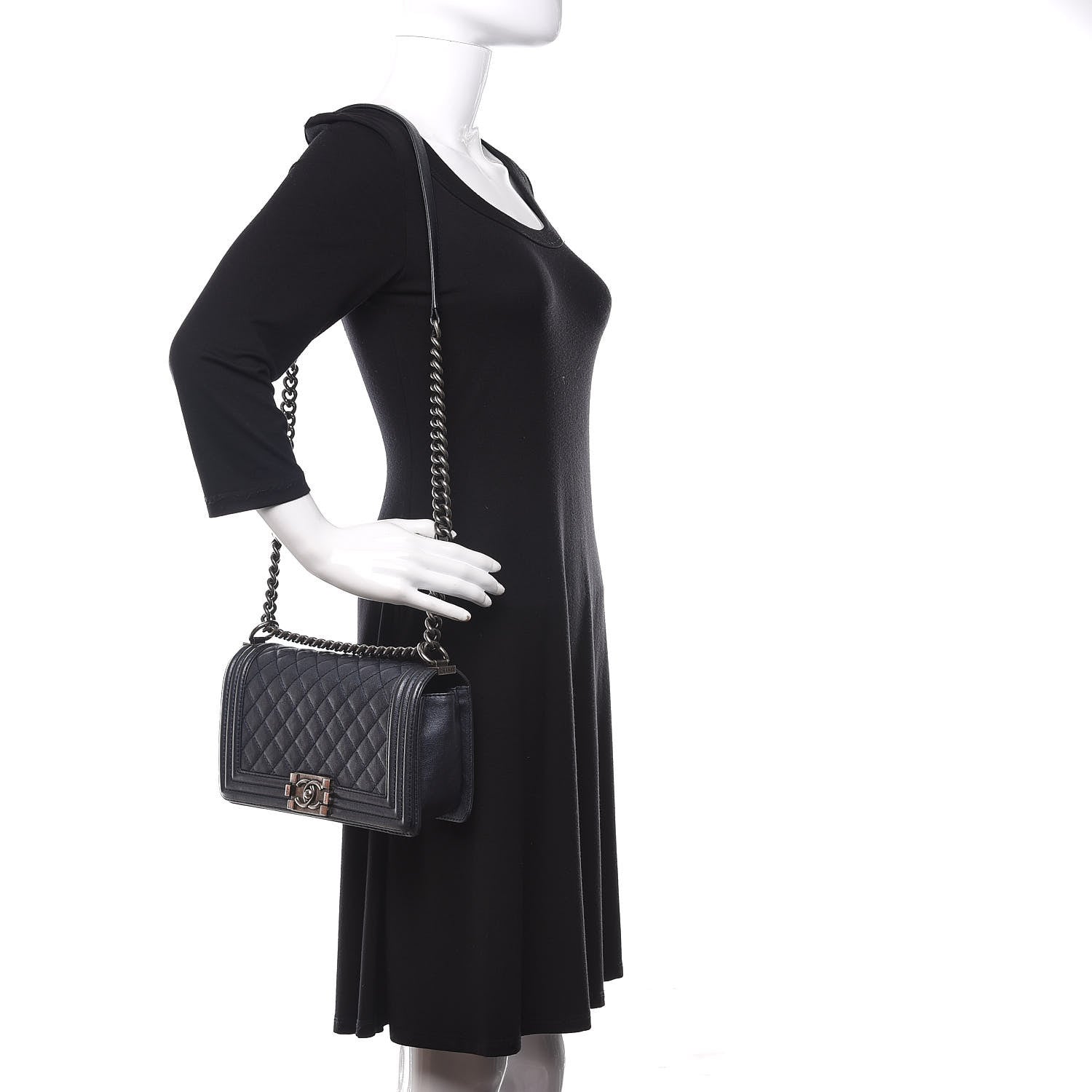 Chanel Calfskin Quilted Medium Boy Flap Dark Navy 2 of 14