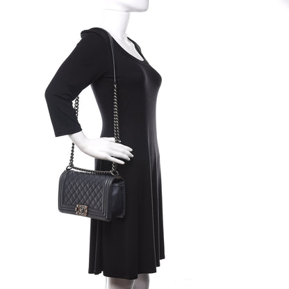 Chanel Calfskin Quilted Medium Boy Flap Dark Navy 2 of 14