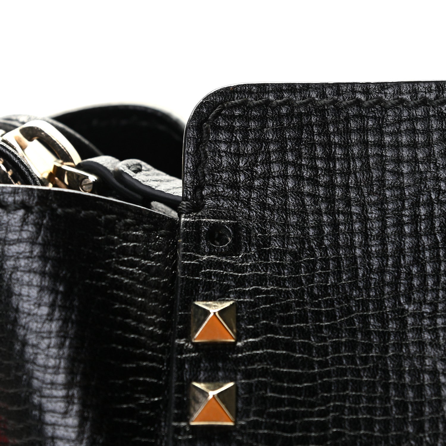Valentino Garavani Textured Calfskin Rockstud Double Handle Tote Black 17 of 17