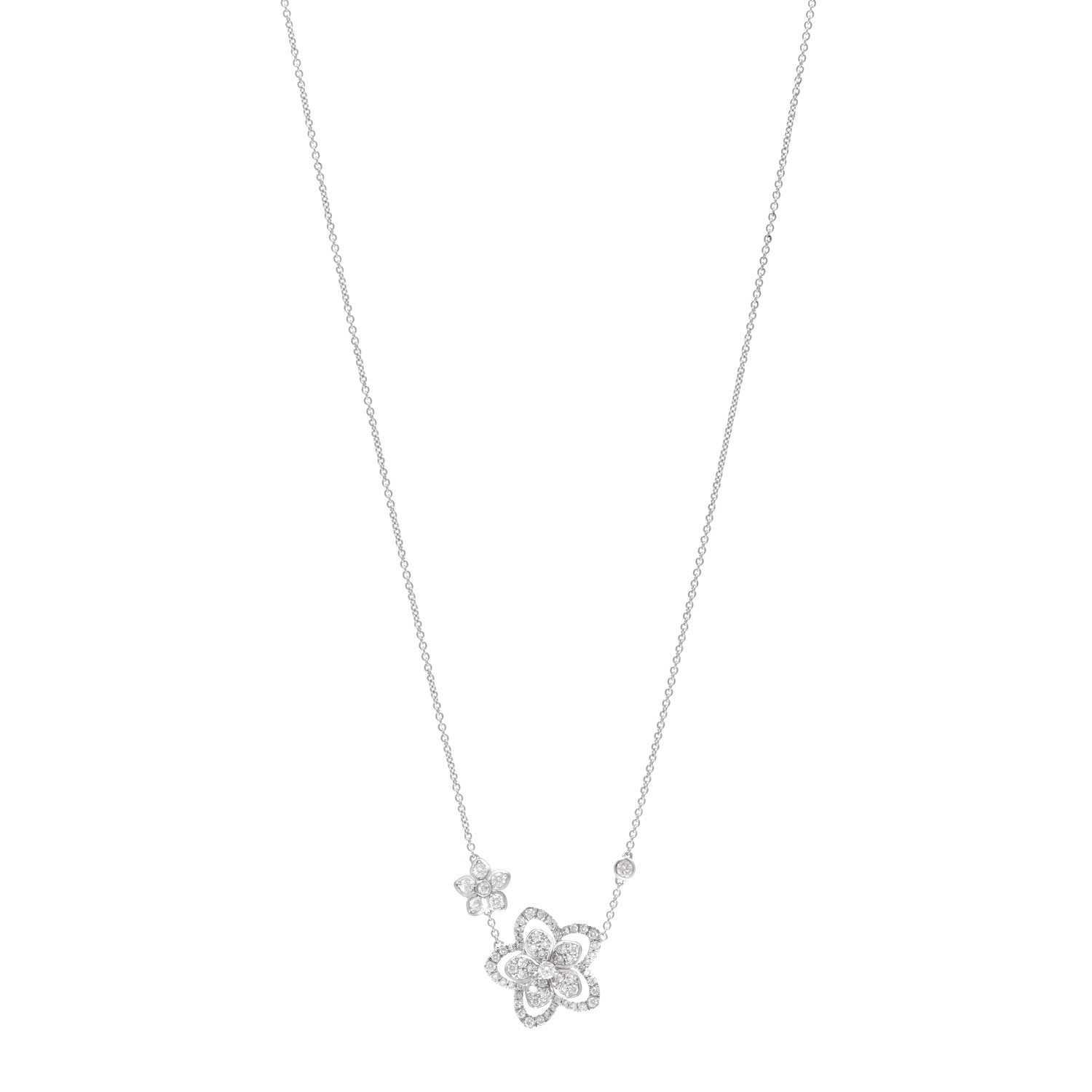 Graff 18K White Gold Diamond Double Wild Flower Pendant Necklace 1 of 5