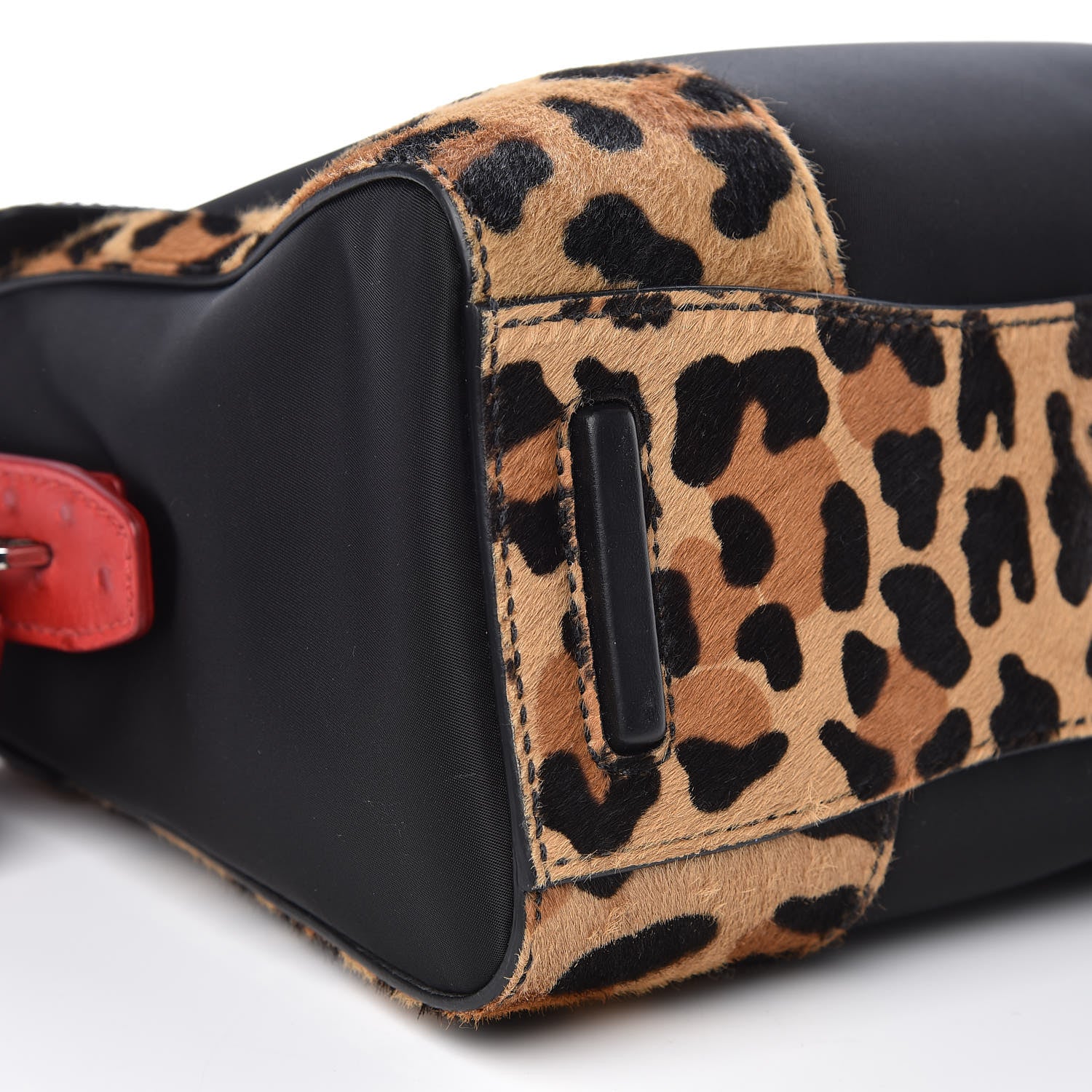 Prada Tessuto Cavallino Ostrich Leopard Print Tote Black Miele Rosso 7 of 9