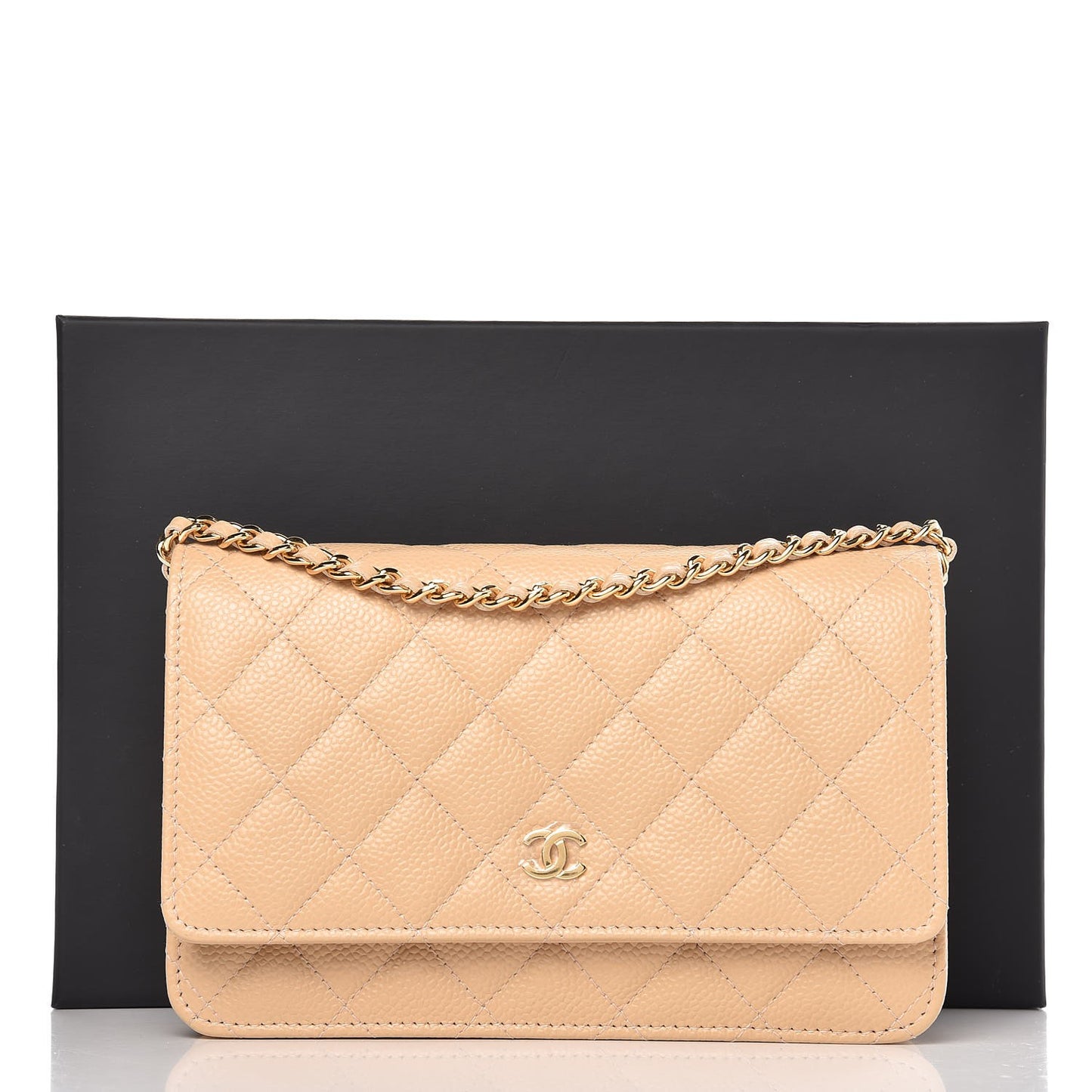 Caviar Quilted Wallet On Chain WOC Beige Clair