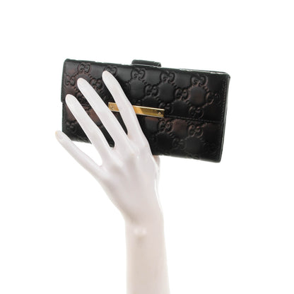 Gucci Guccissima Margaux Calfskin Metal Bar Continental Flap Wallet Black 2 of 7