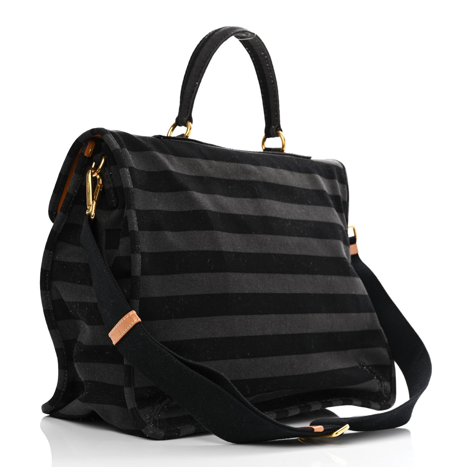 Prada Canvas Canapa Righe Striped Top Handle Satchel Gendarme 2 of 10