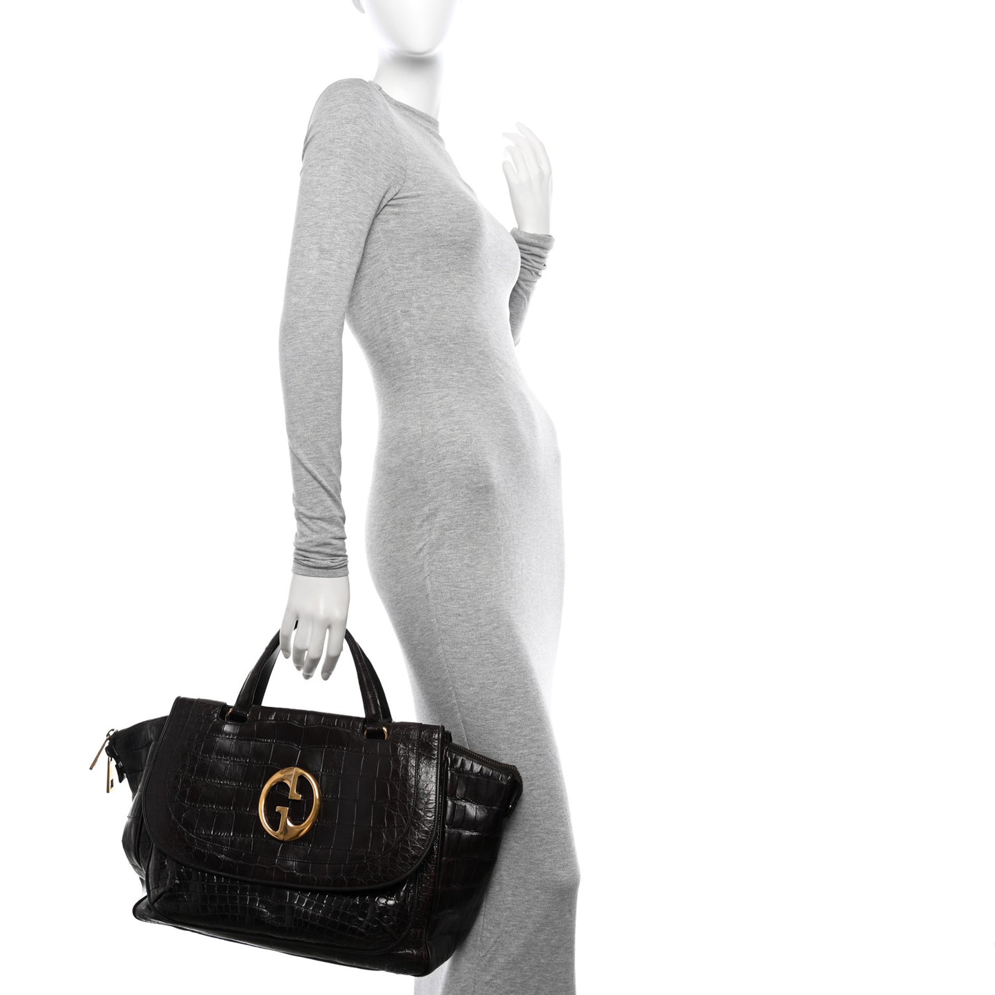 Crocodile Medium 1973 Top Handle Satchel Brown