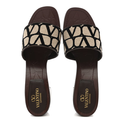 Valentino Garavani Toile Iconographe Vlogo Sandals 41  Naturale Black Brown Fondant 2 of 10
