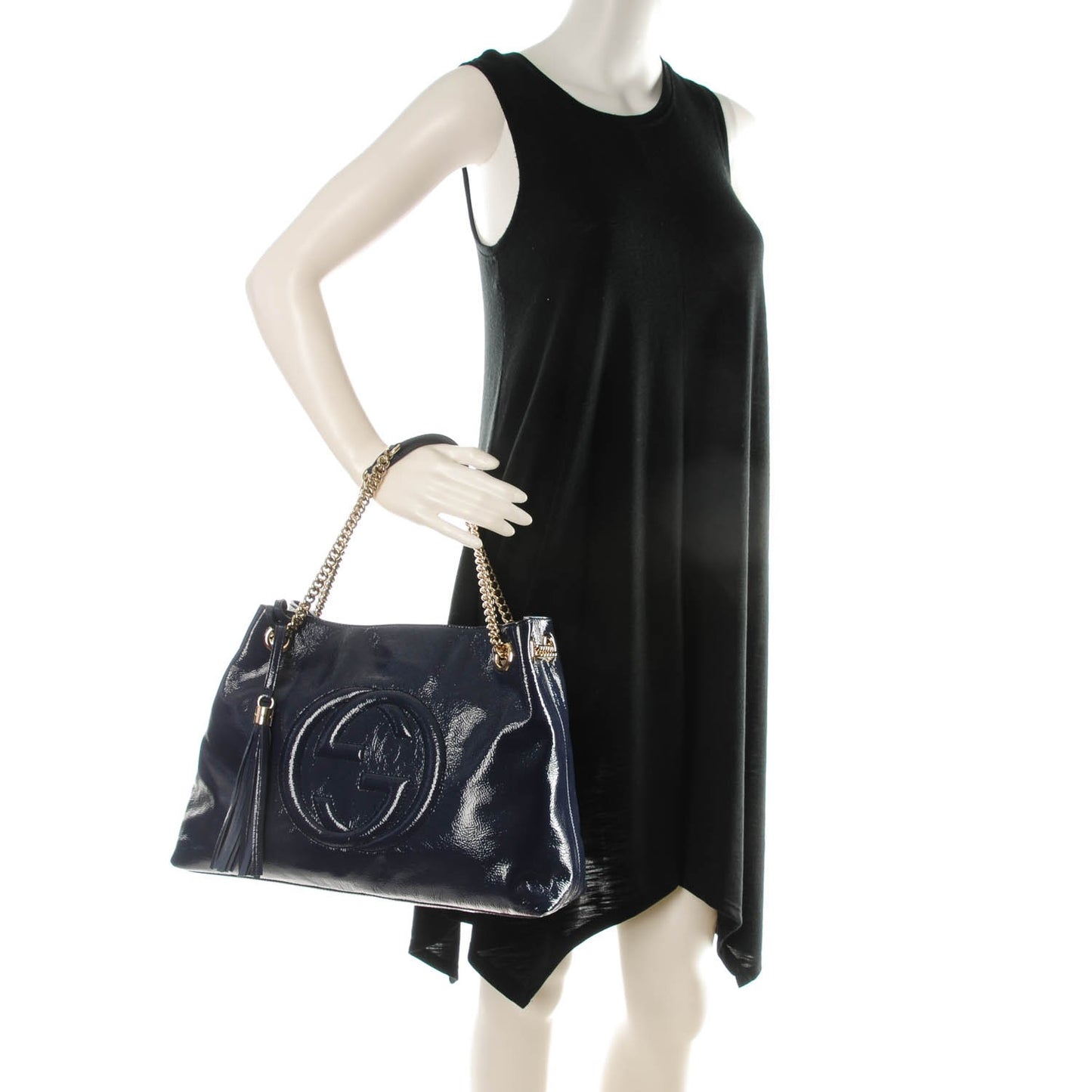 Patent Medium Soho Chain Shoulder Bag Uniform Blue