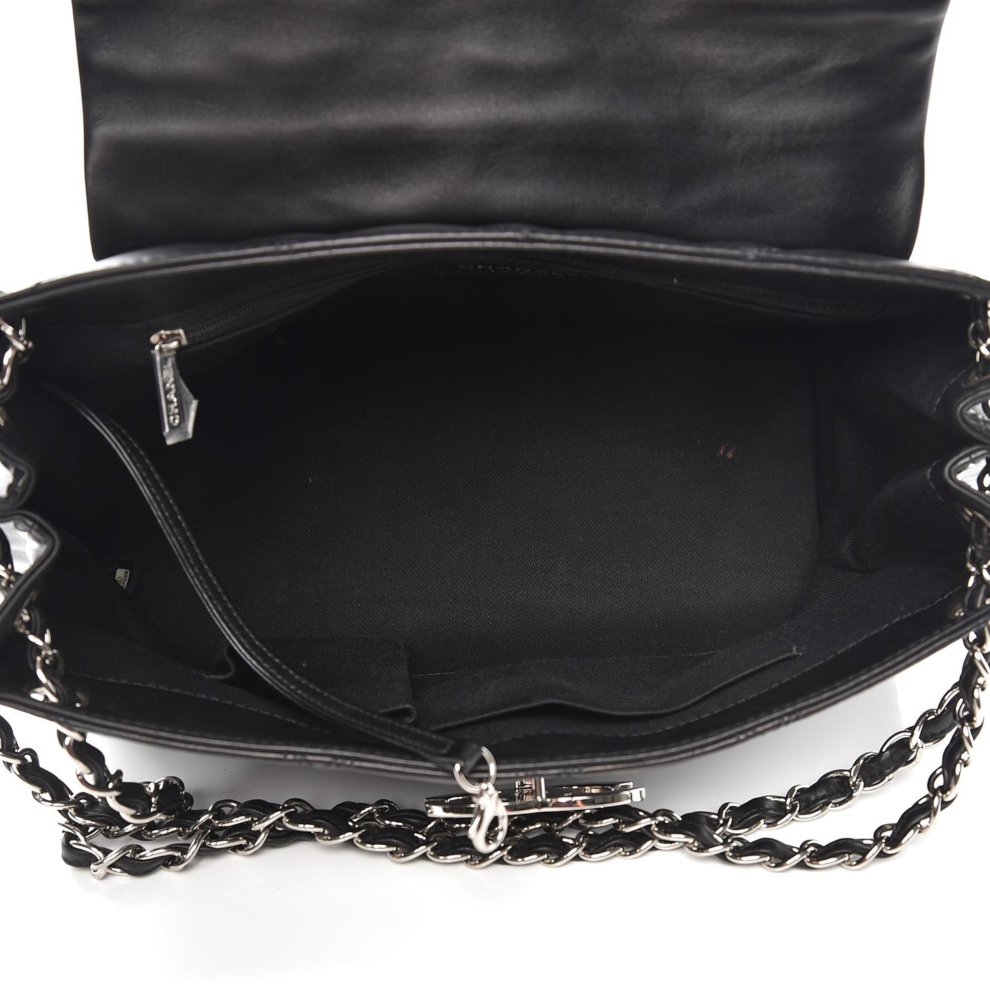 Calfskin Double Stitch Large Hamptons Flap Bag Black
