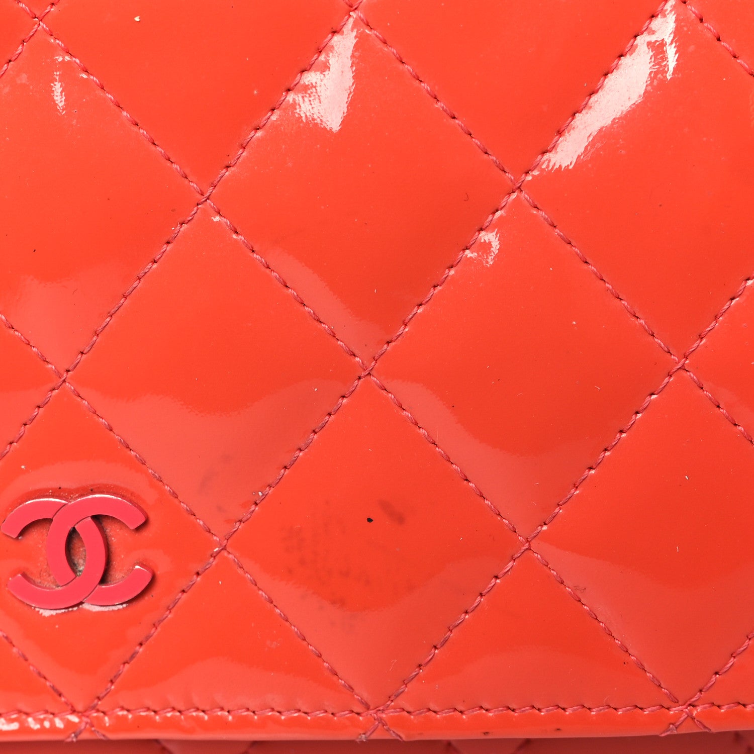 Chanel Patent Quilted Wallet On Chain WOC Dark Pink 12 of 13
