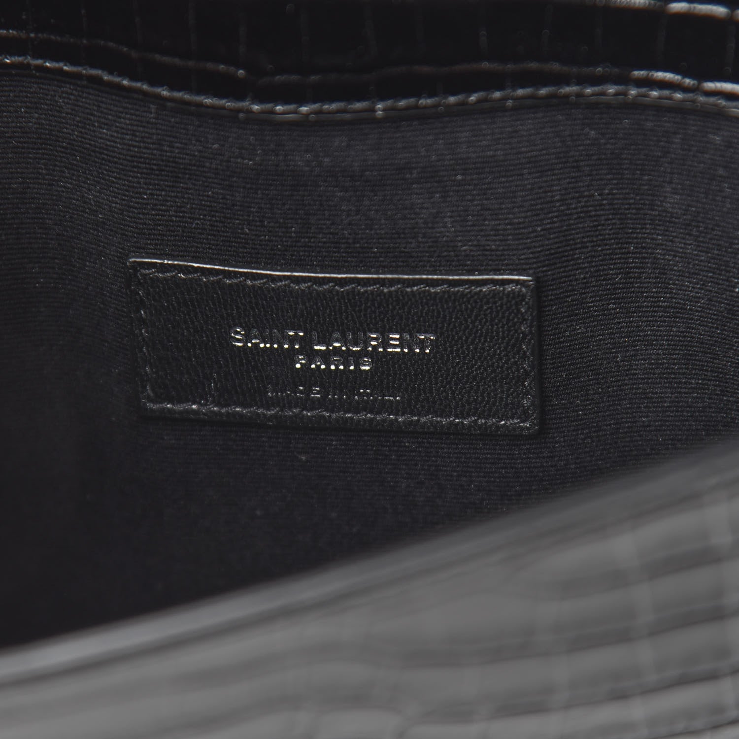 Saint Laurent Calfskin Crocodile Embossed Uptown Monogram Clutch Black 7 of 8