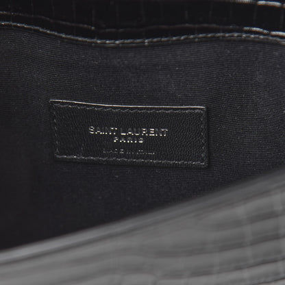 Saint Laurent Calfskin Crocodile Embossed Uptown Monogram Clutch Black 7 of 8