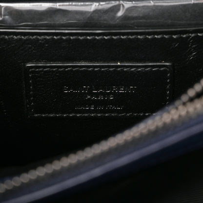 Saint Laurent Sheepskin Matelasse Chevron Monogram Medium College Satchel Navy 6 of 10