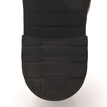 Chanel Lambskin Calfskin Quilted Lace Up Combat Boots 38.5 Beige Black 7 of 9