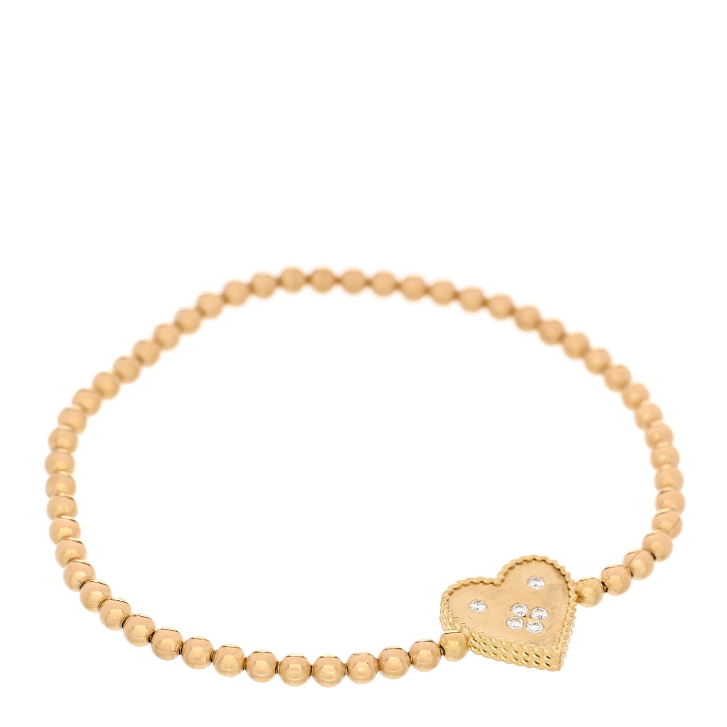 18K Yellow Gold Diamond Small Princess Heart Beaded Stretch Bracelet