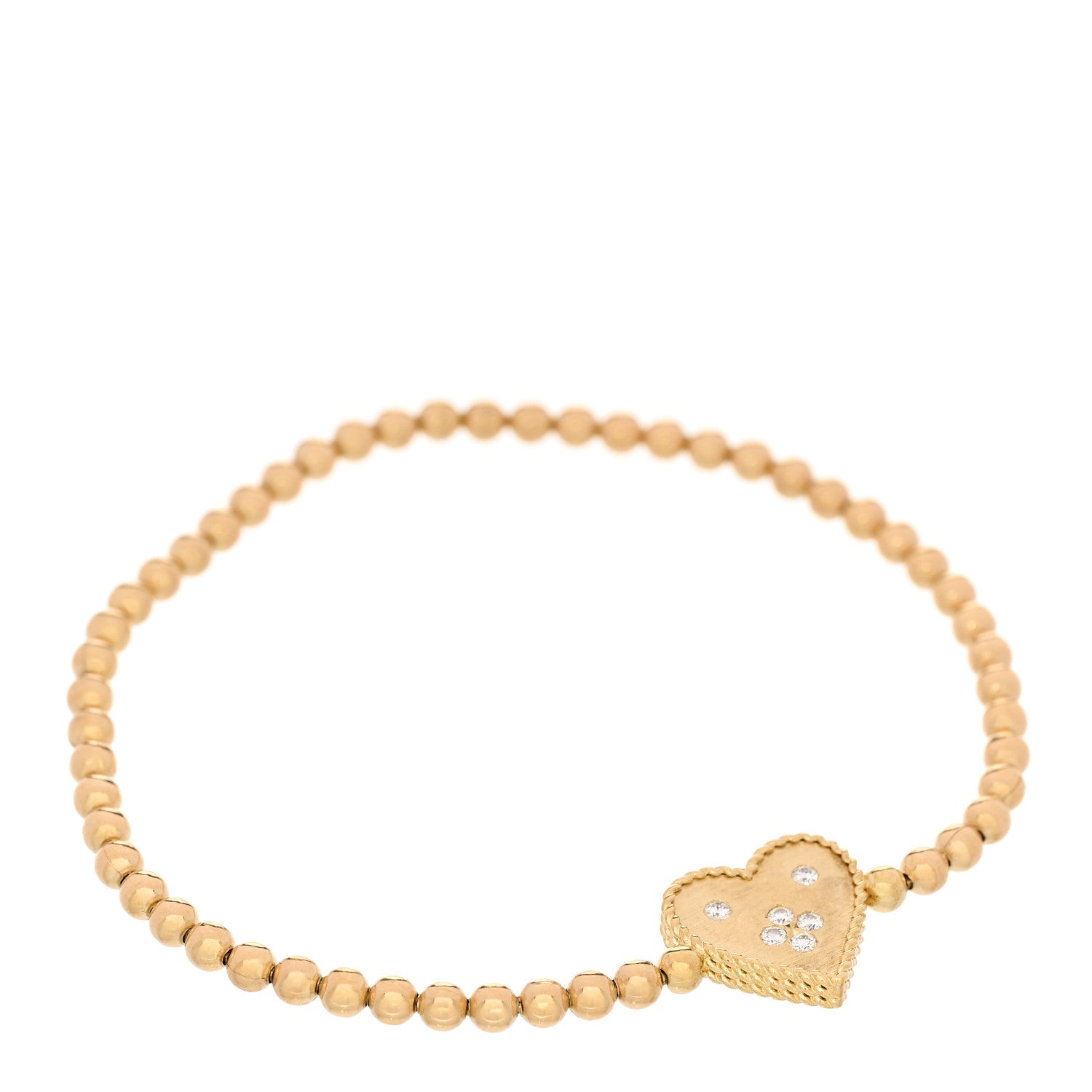 Roberto Coin 18K Yellow Gold Diamond Small Princess Heart Beaded Stretch Bracelet 1 of 3