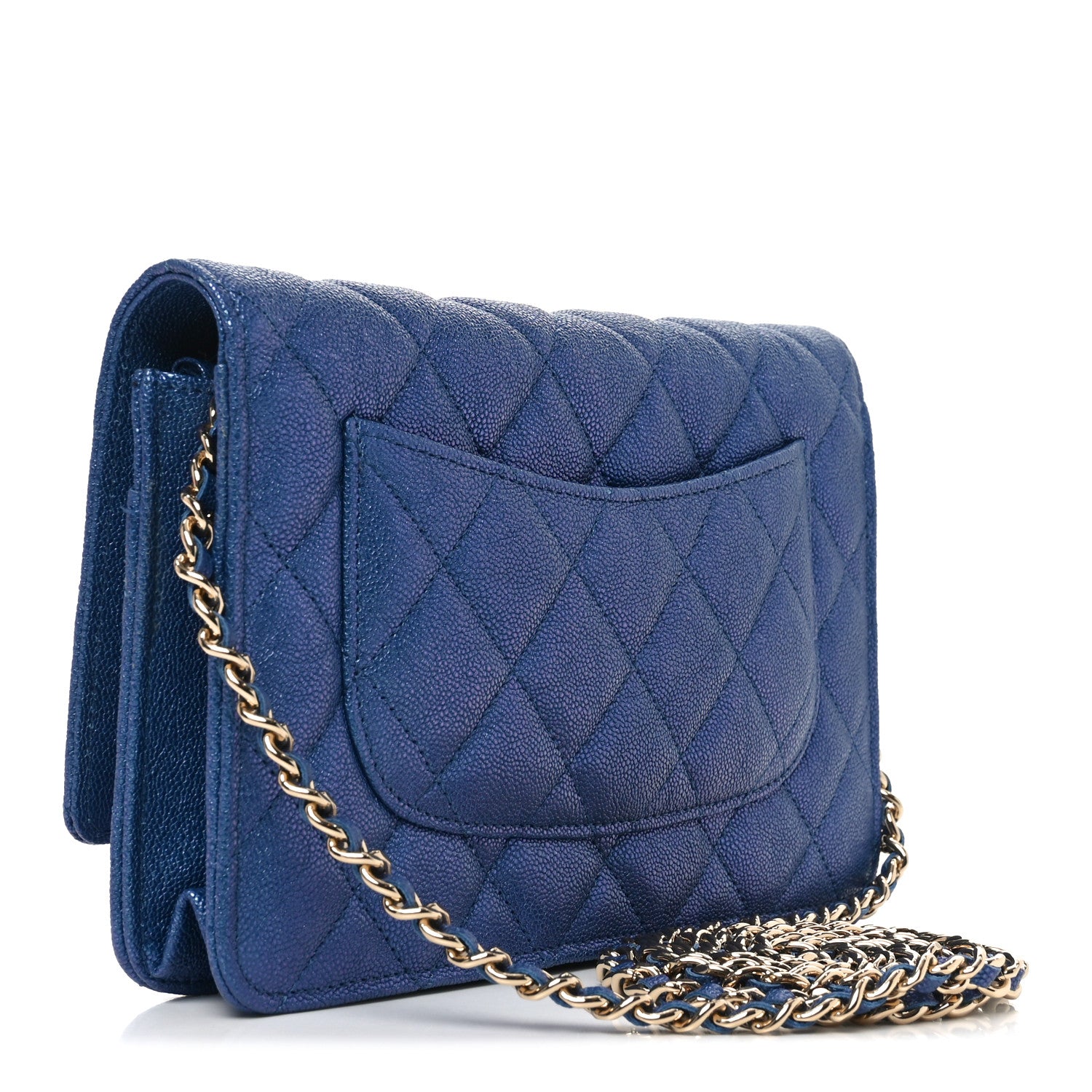Chanel Iridescent Caviar Quilted Wallet on Chain WOC Blue 3 of 11