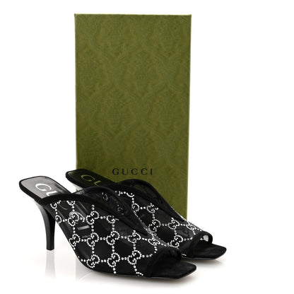Gucci Tela Retino Kid Scamosciato Crystal GG Monogram Square G 95mm Slide Sandals 40 Black 9 of 9