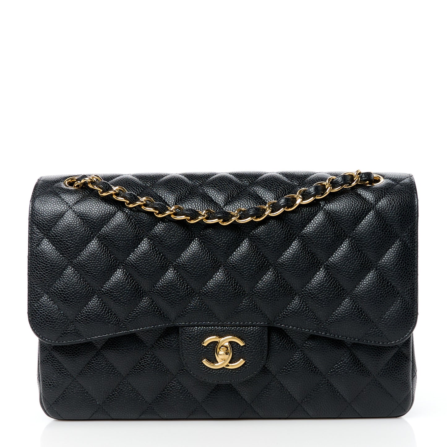 Caviar Quilted Jumbo Double Flap Black