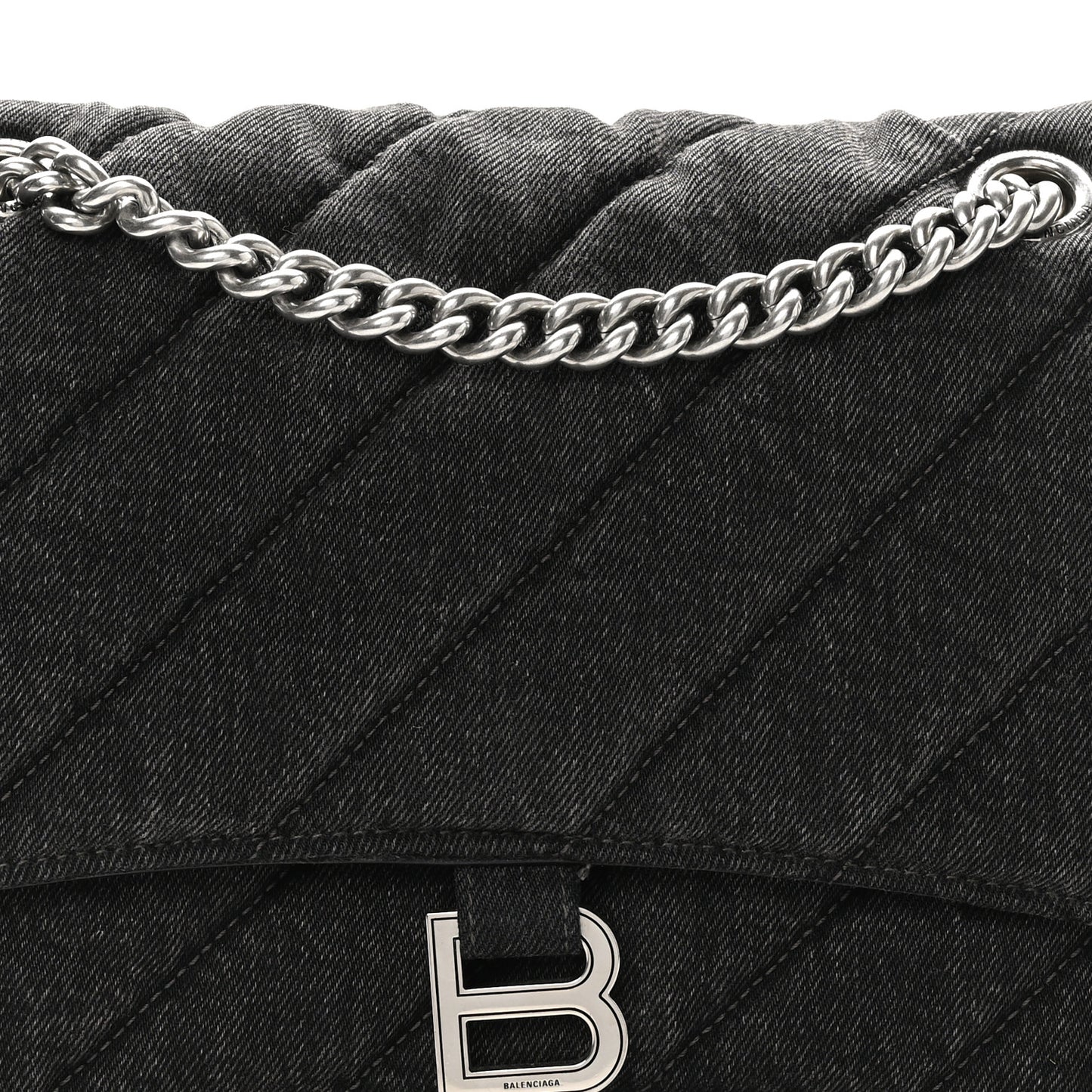 Washed Denim Quilted Medium Crush Chain Bag Black